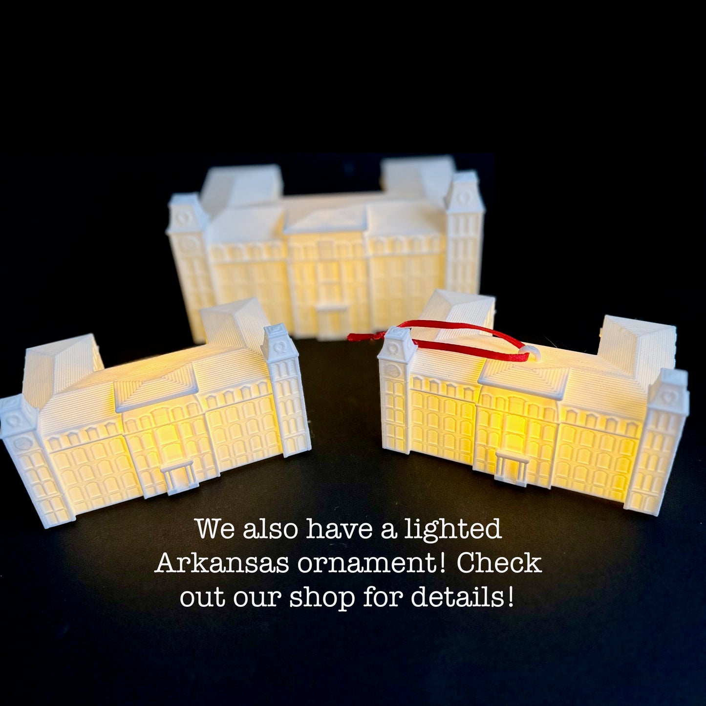 Gift ideas for the The University of Arkansas: Old Main lights along with the University of Arkansas Old Main ornament.
