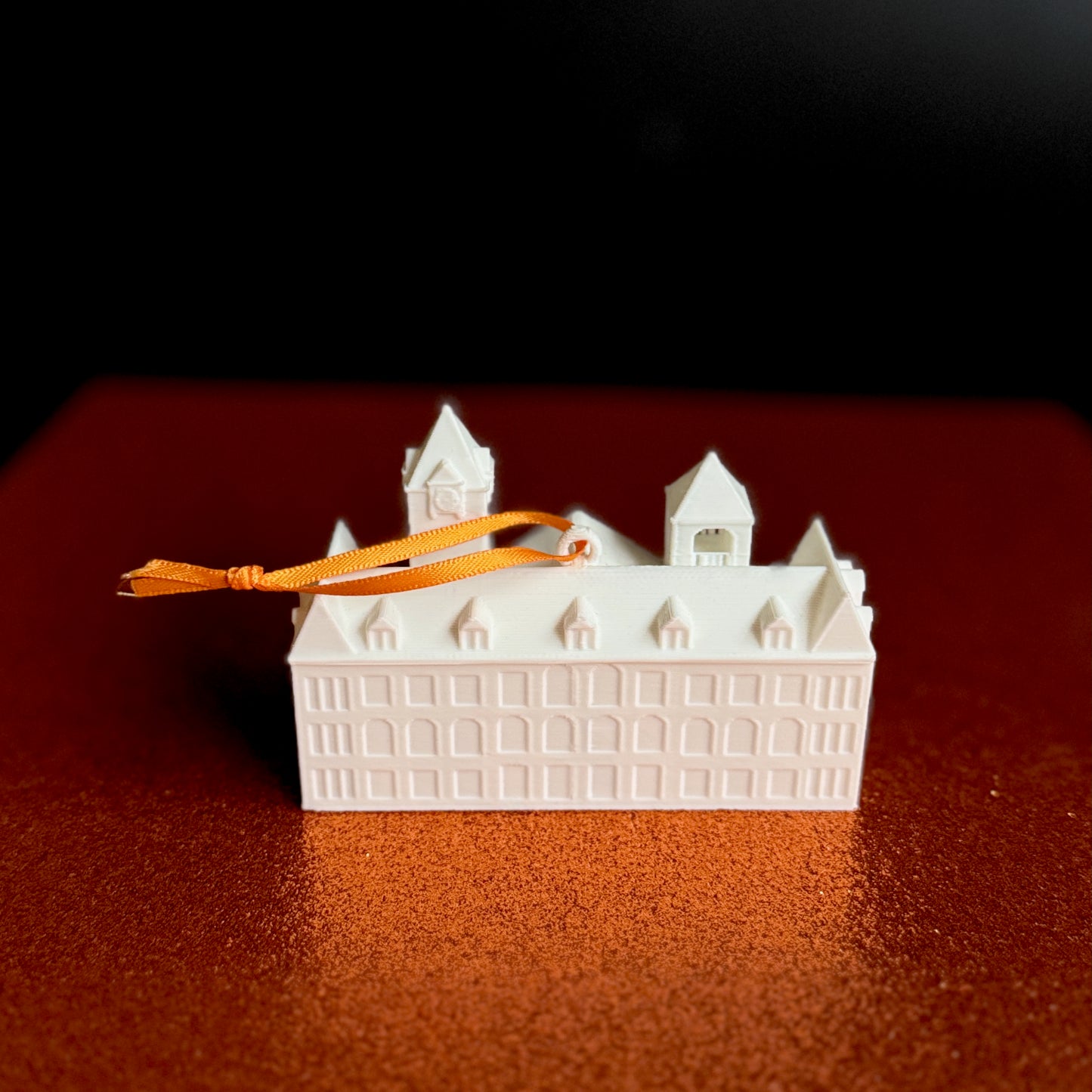 Rear view of the Auburn Christmas ornament of Samford Hall.
