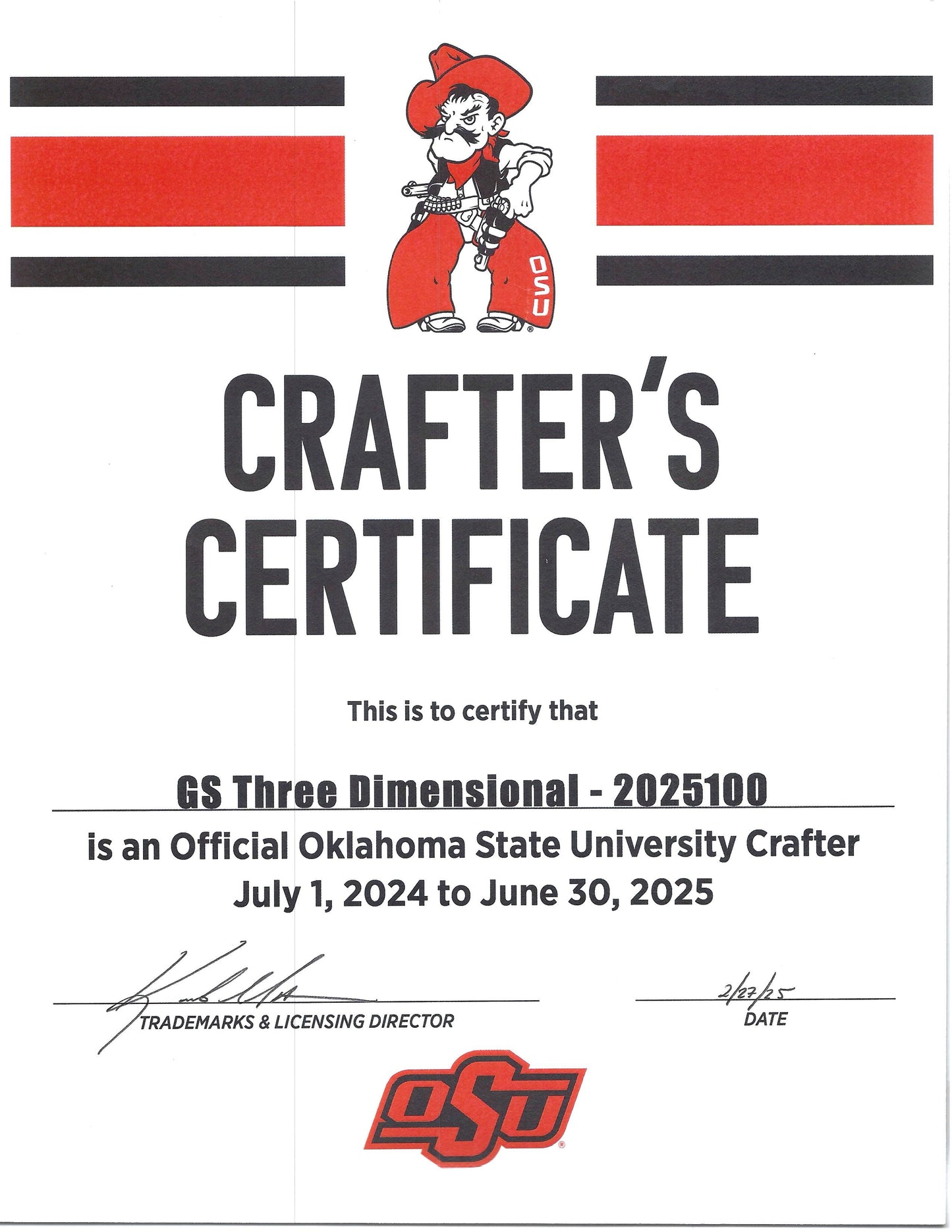 The Oklahoma State University official license