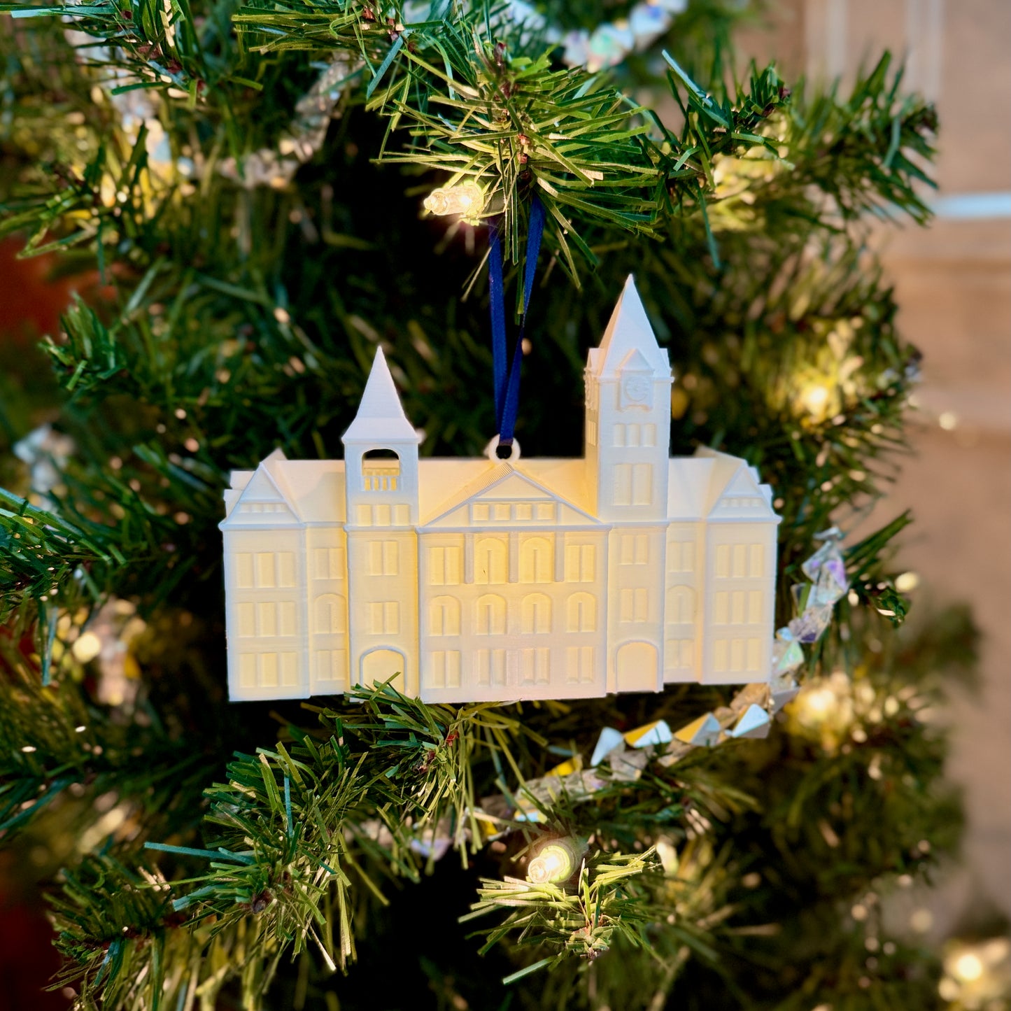 LED light-up Auburn University Samford Hall ornament — perfect Christmas gift for alumni and fans.