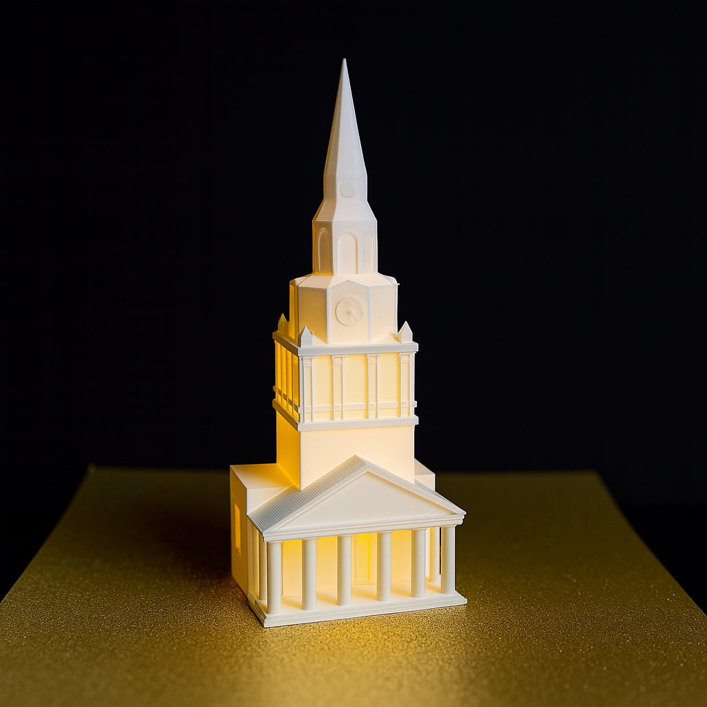The Wake Forest LED lighted figurine representing the Wait Chapel building on campus.