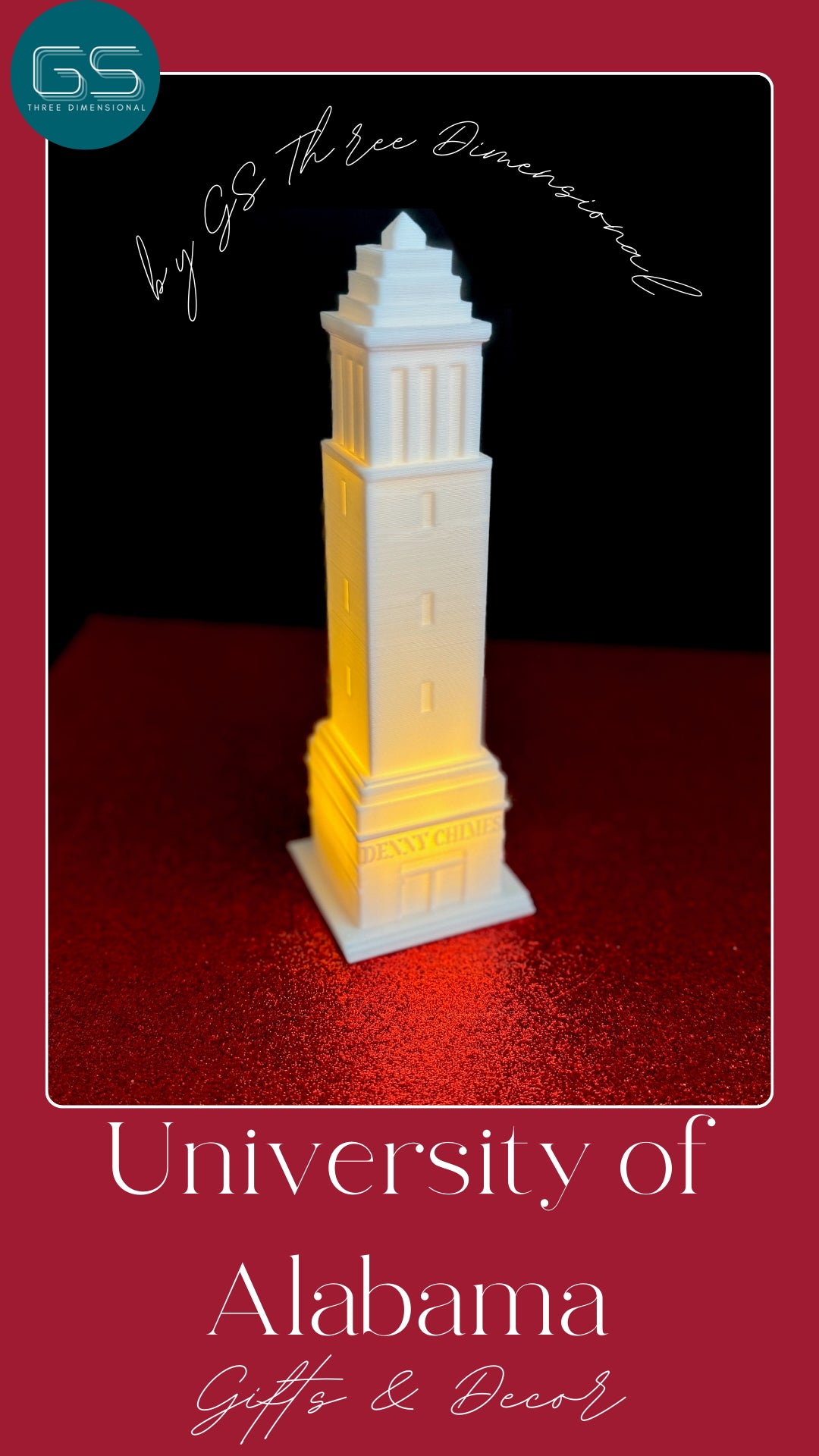 University of Alabama decor: a lighted figurine of Denny Chimes.
