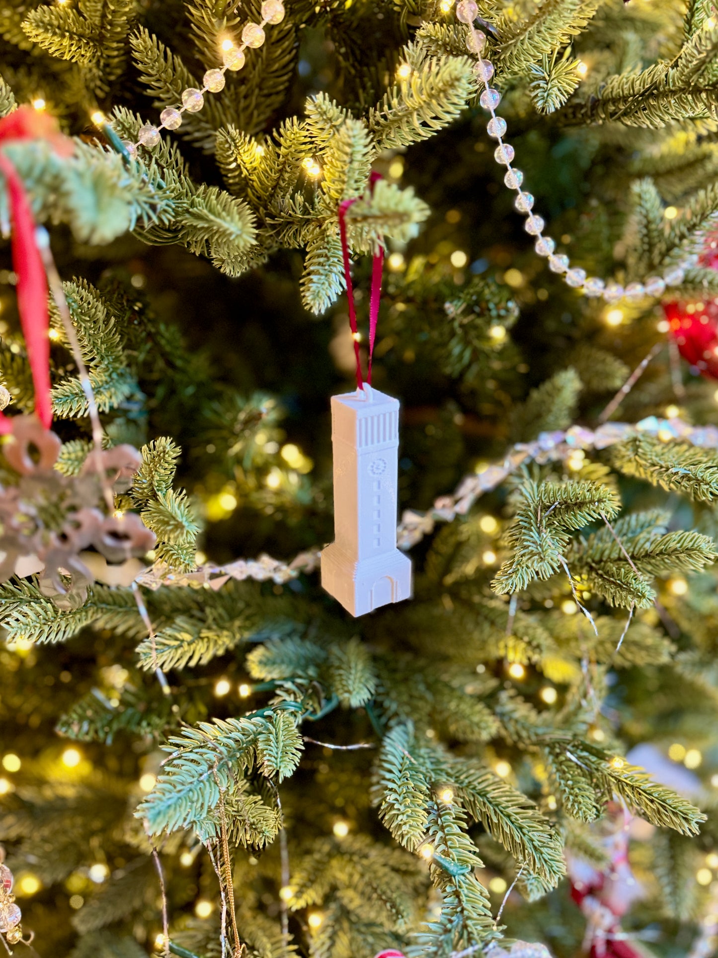 Aggie Keepsake Ornament of the Albritton Tower.