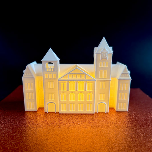 Front view of the LED lighted Auburn University Samford Hall figurine.