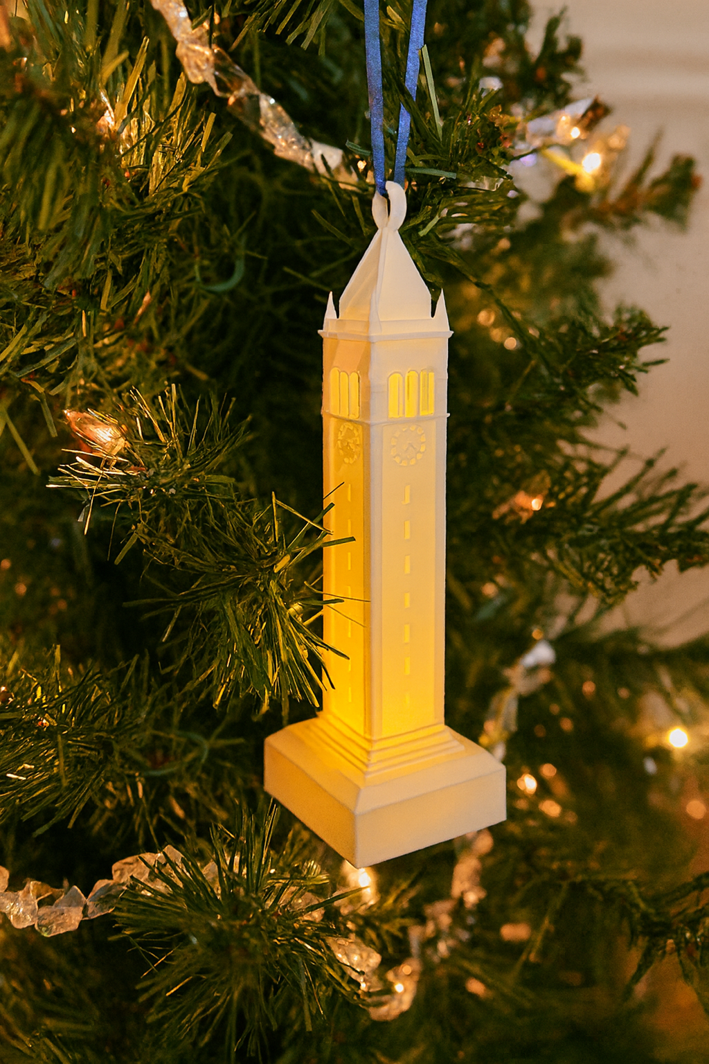 A Berkeley ornament depicting the Sather Tower (Campanile) building.