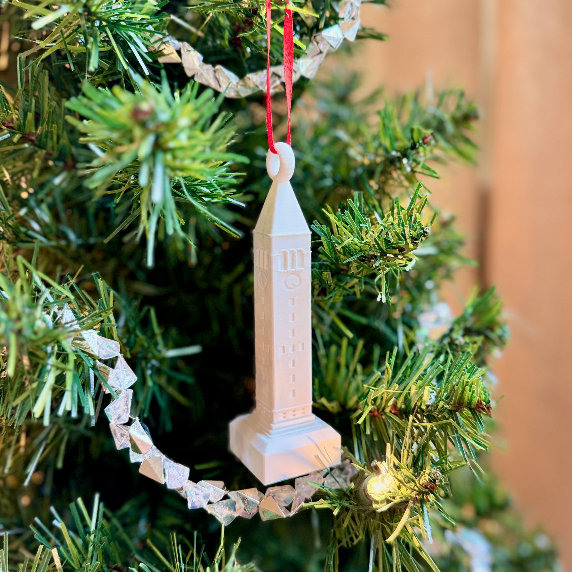 Cornell University McGraw Tower ornament celebrating Big Red tradition during the holidays.