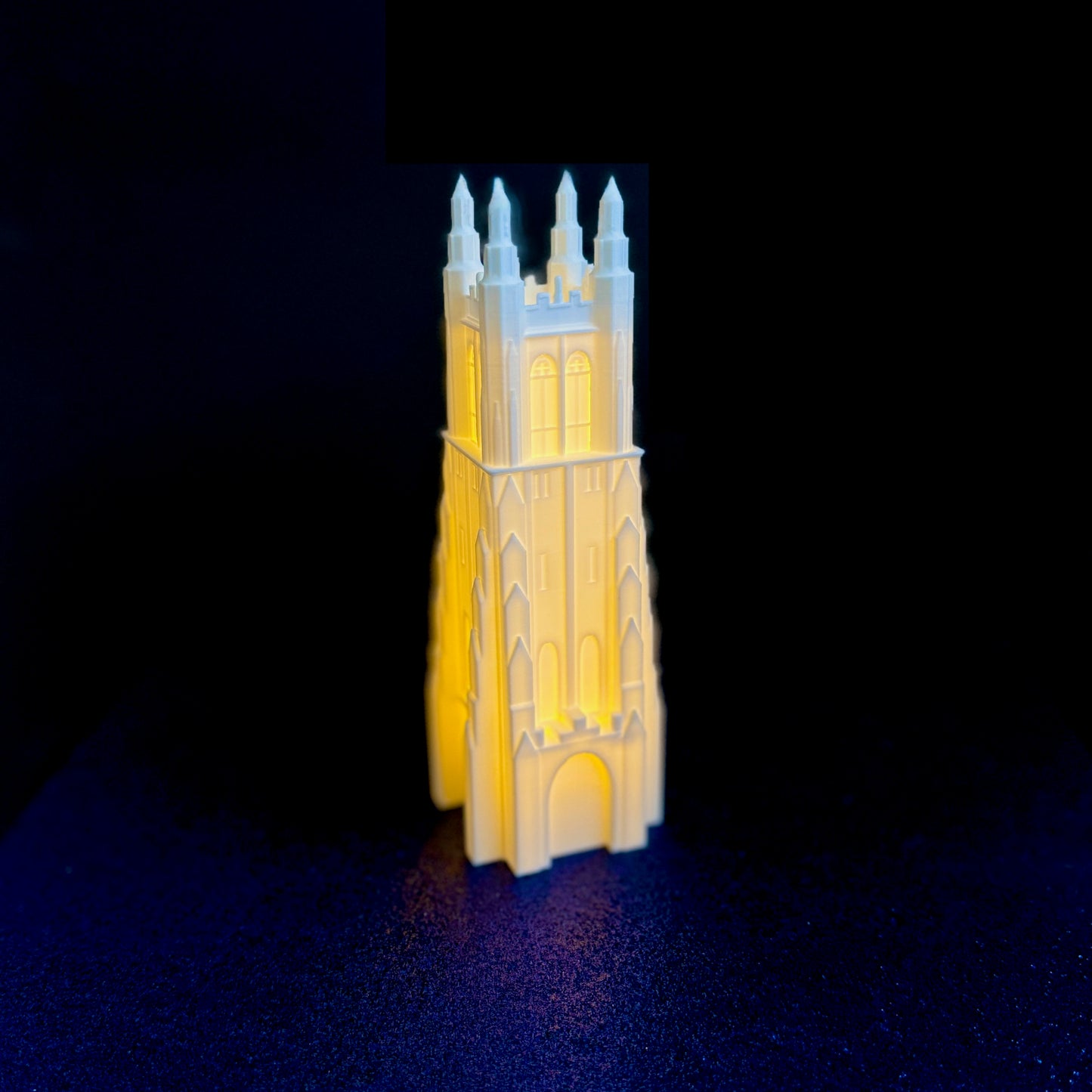 The Duke Chapel lighted figurine, shown in detail.