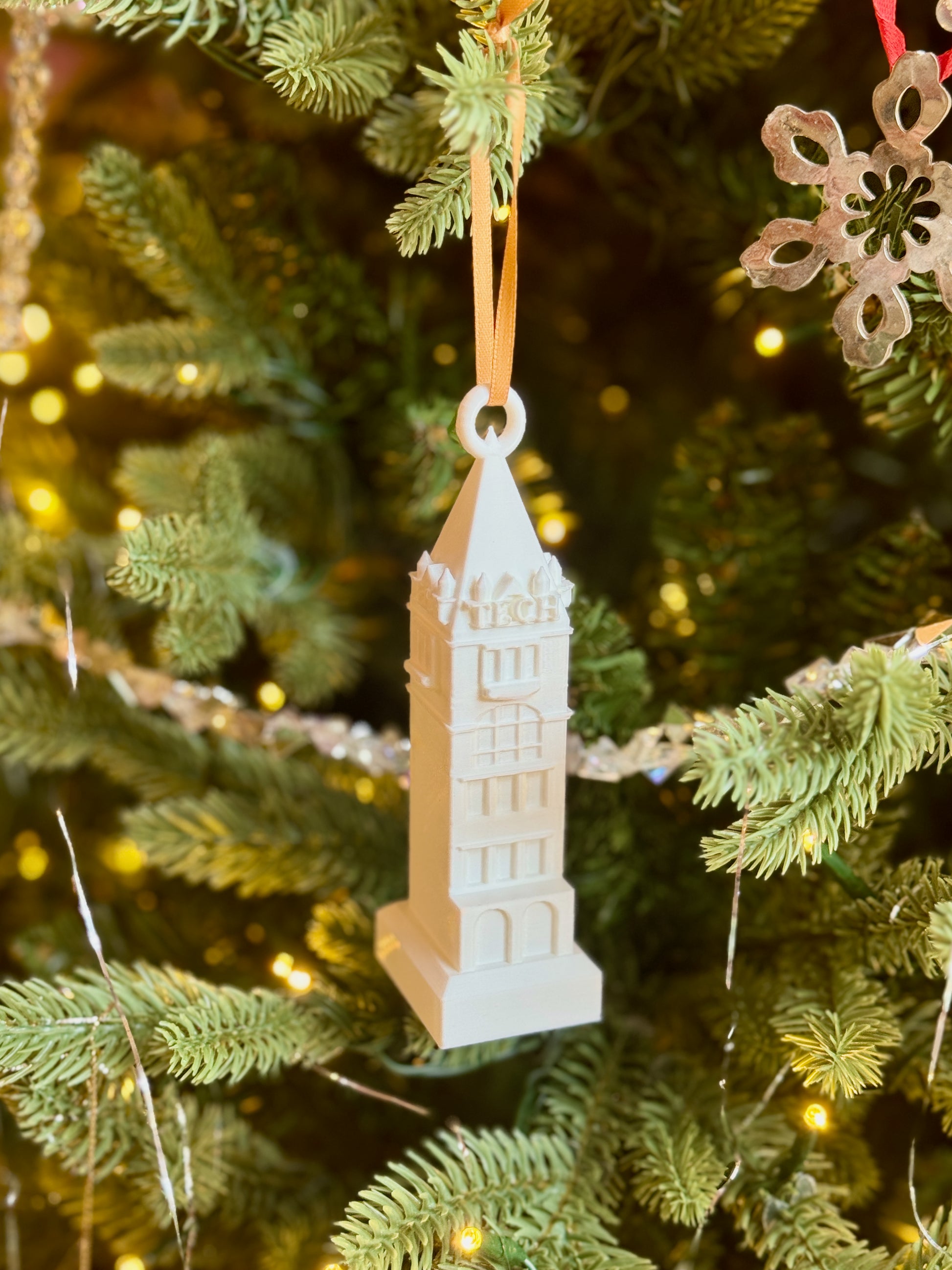 The GT ornaments designed as the Georgia Tech campus building.