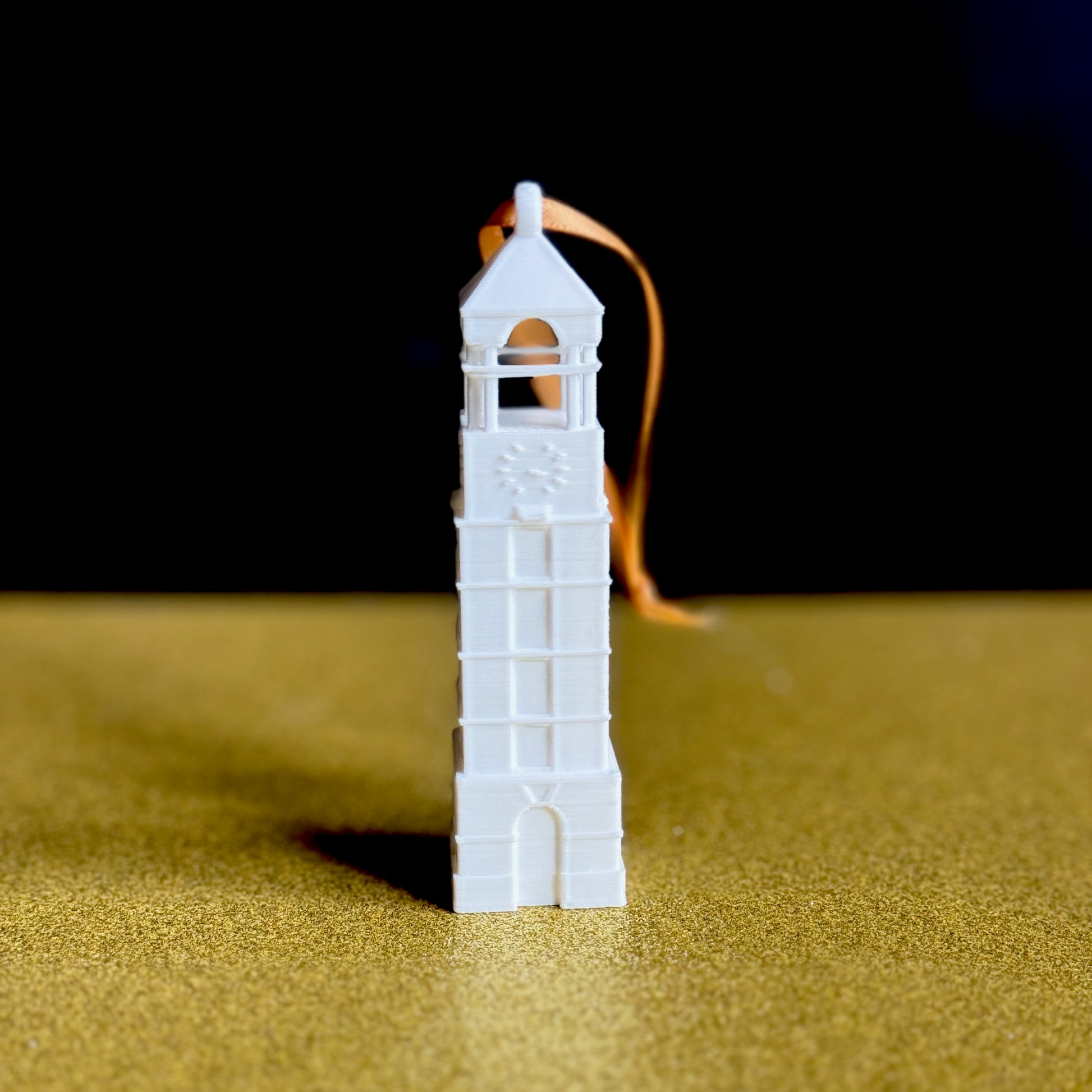 Front view of the Purdue tower ornament.