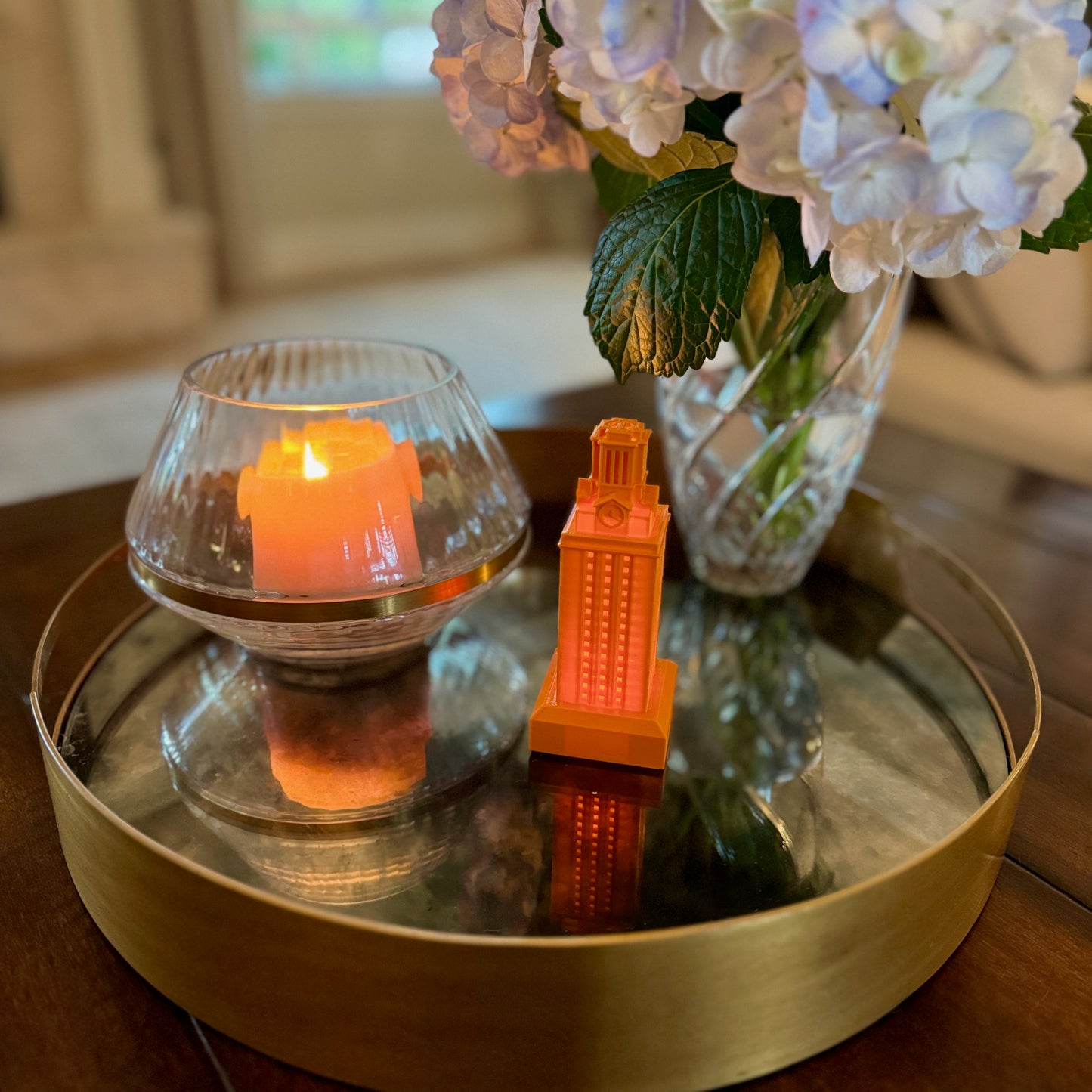 The University of Texas home decor item, shown on a living room tray.