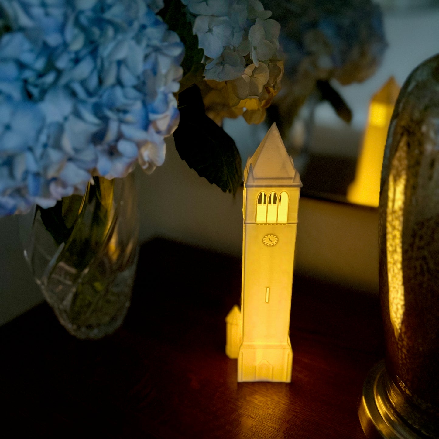 The Iowa State University night light, shown on a side table.