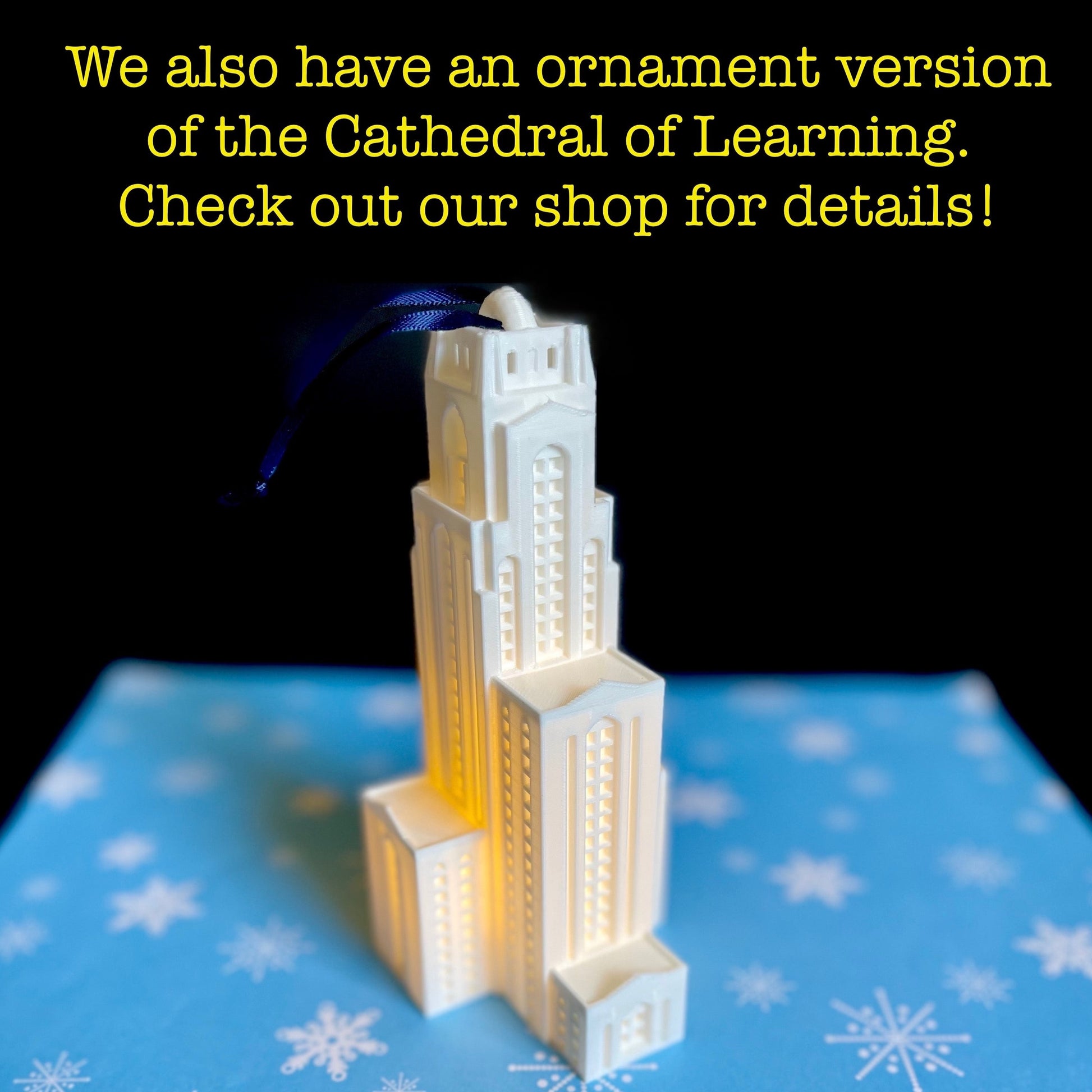 The University of Pittsburgh ornament, designed as a replica of the Pitt Cathedral of Learning.