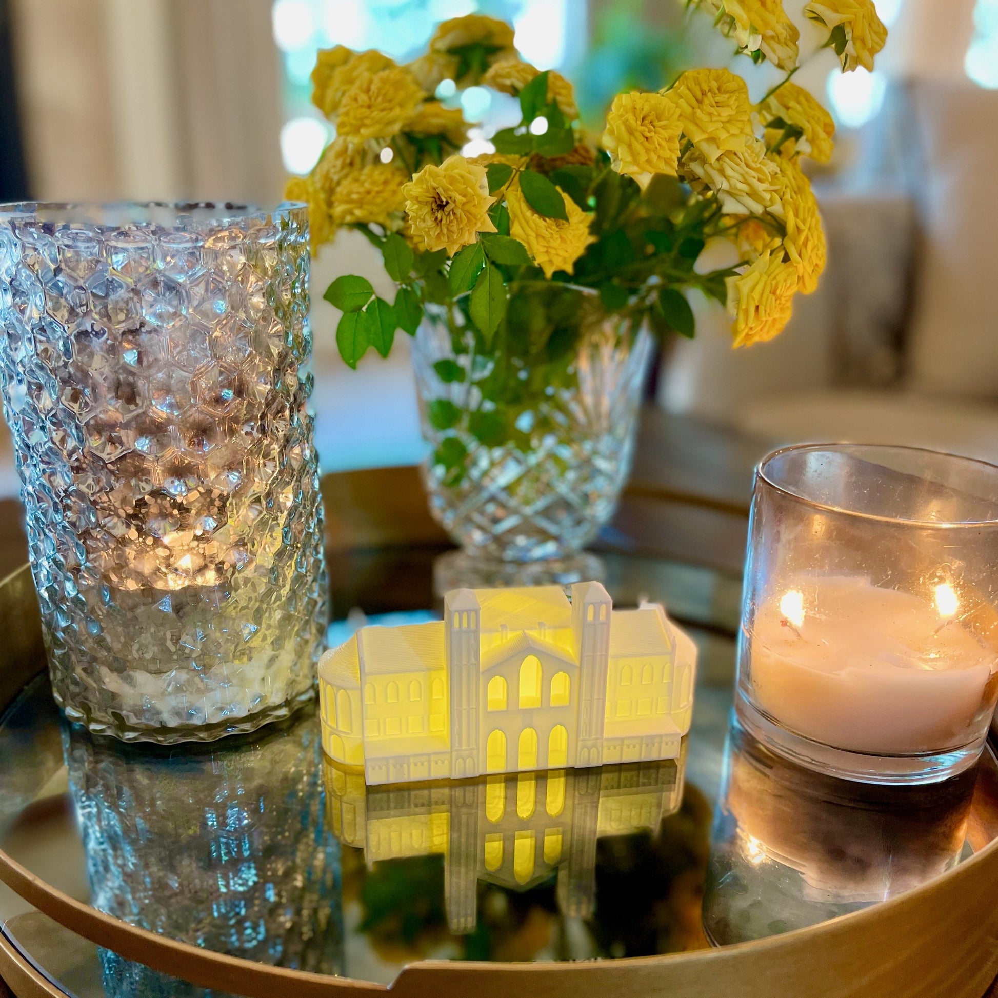 The UCLA Royce hall light used as a home decor item.