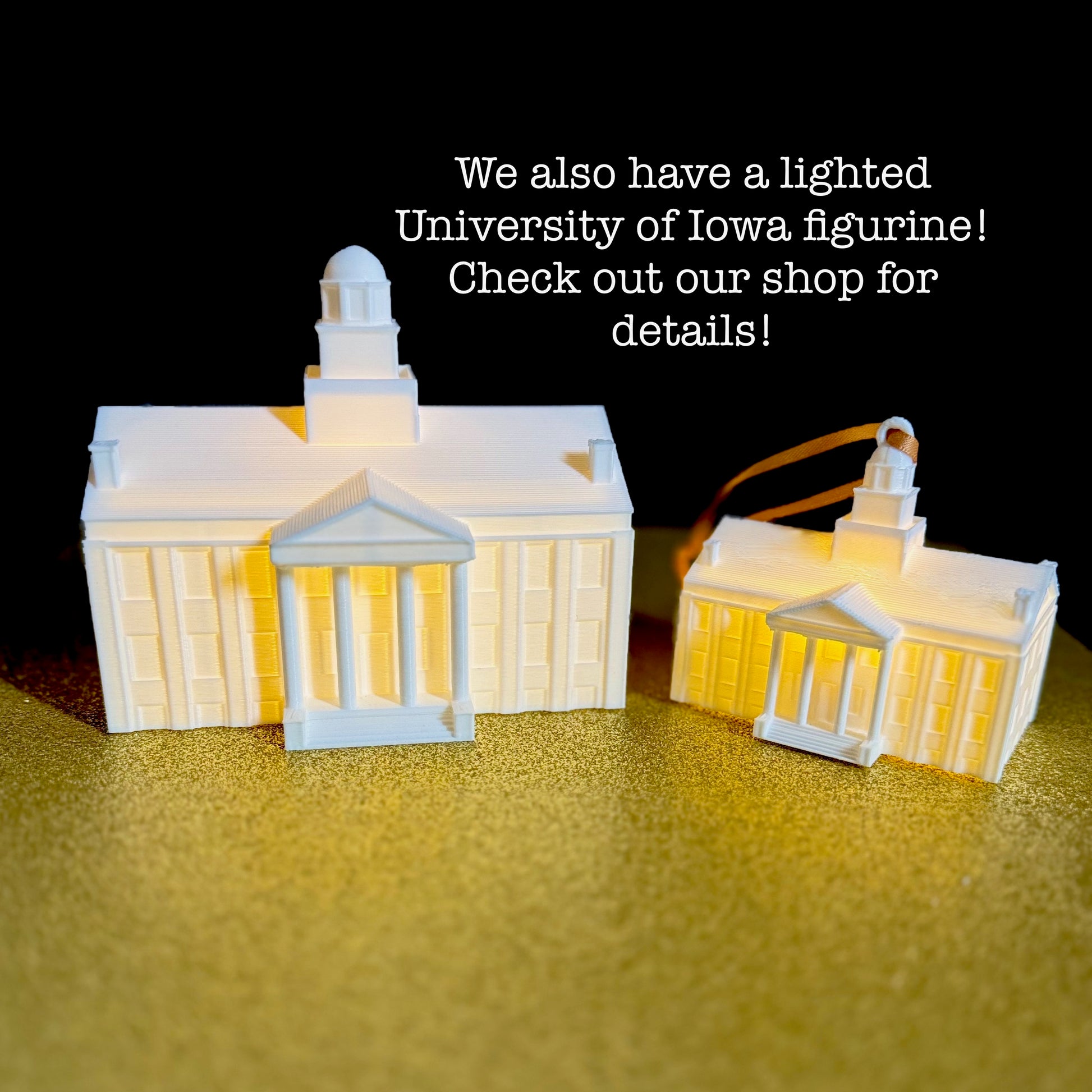 The University of Iowa ornament, shown alongside the University of Iowa keepsake.