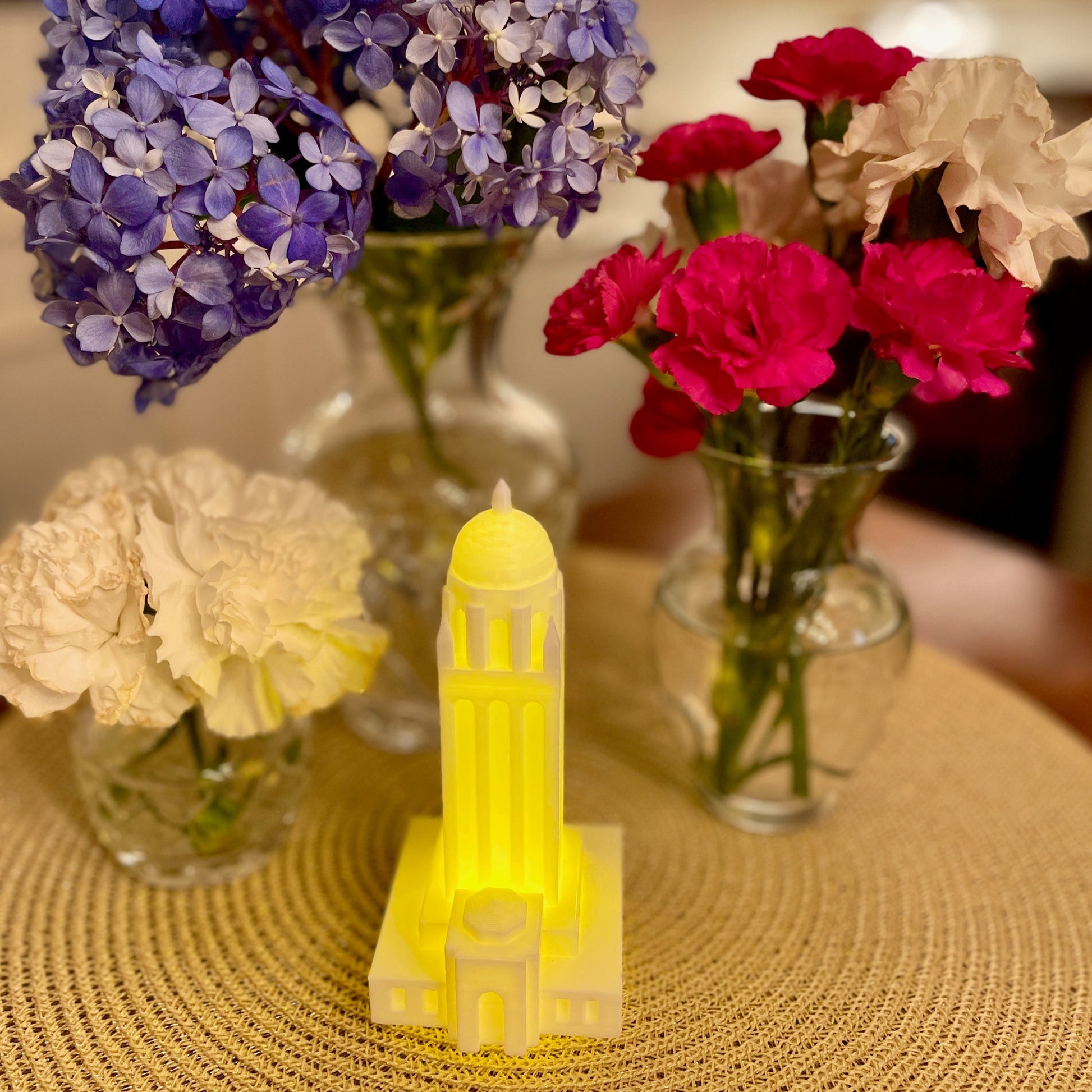 The Stanford dorm decoration shown styled on a table.