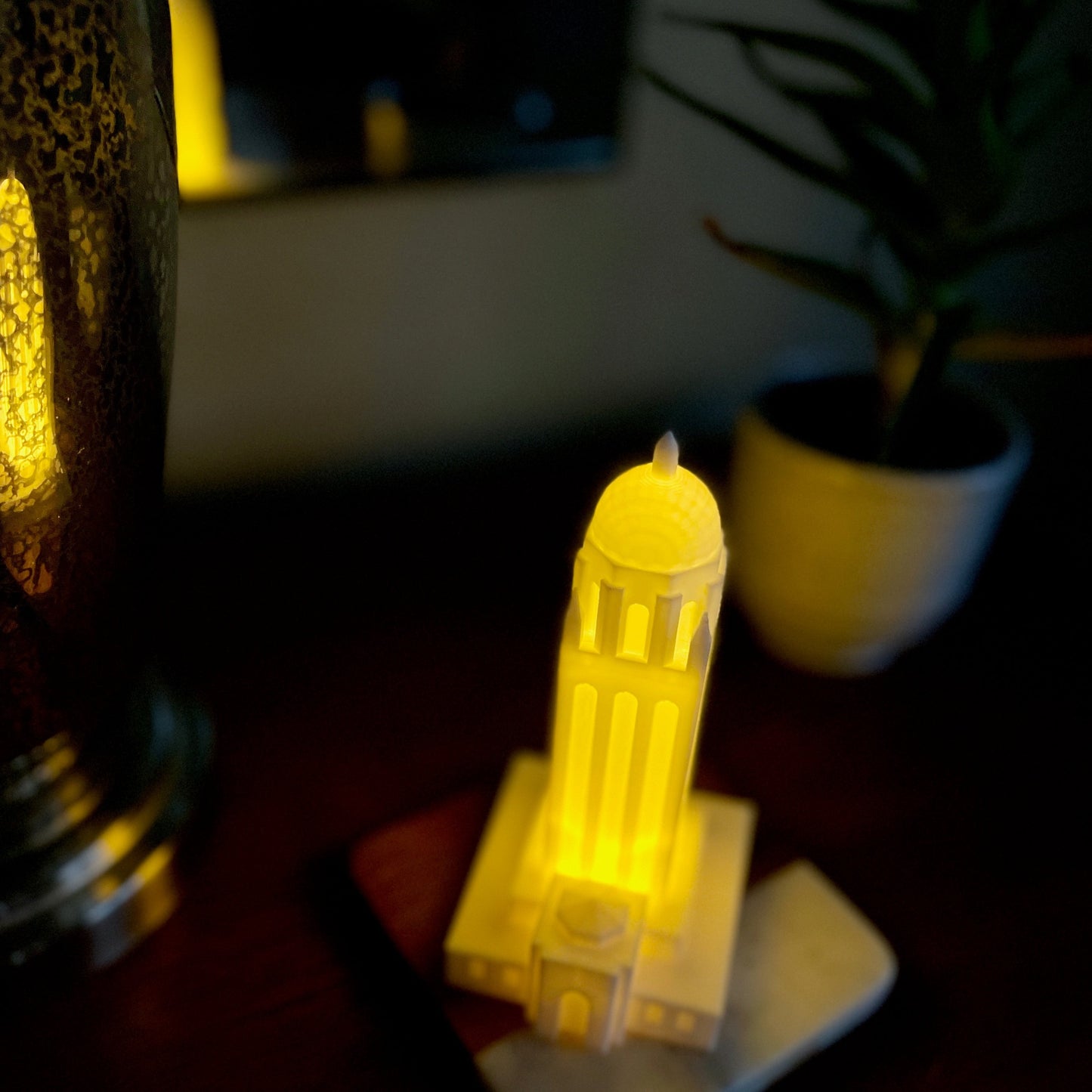 The Stanford University night light, shown in a bedroom.