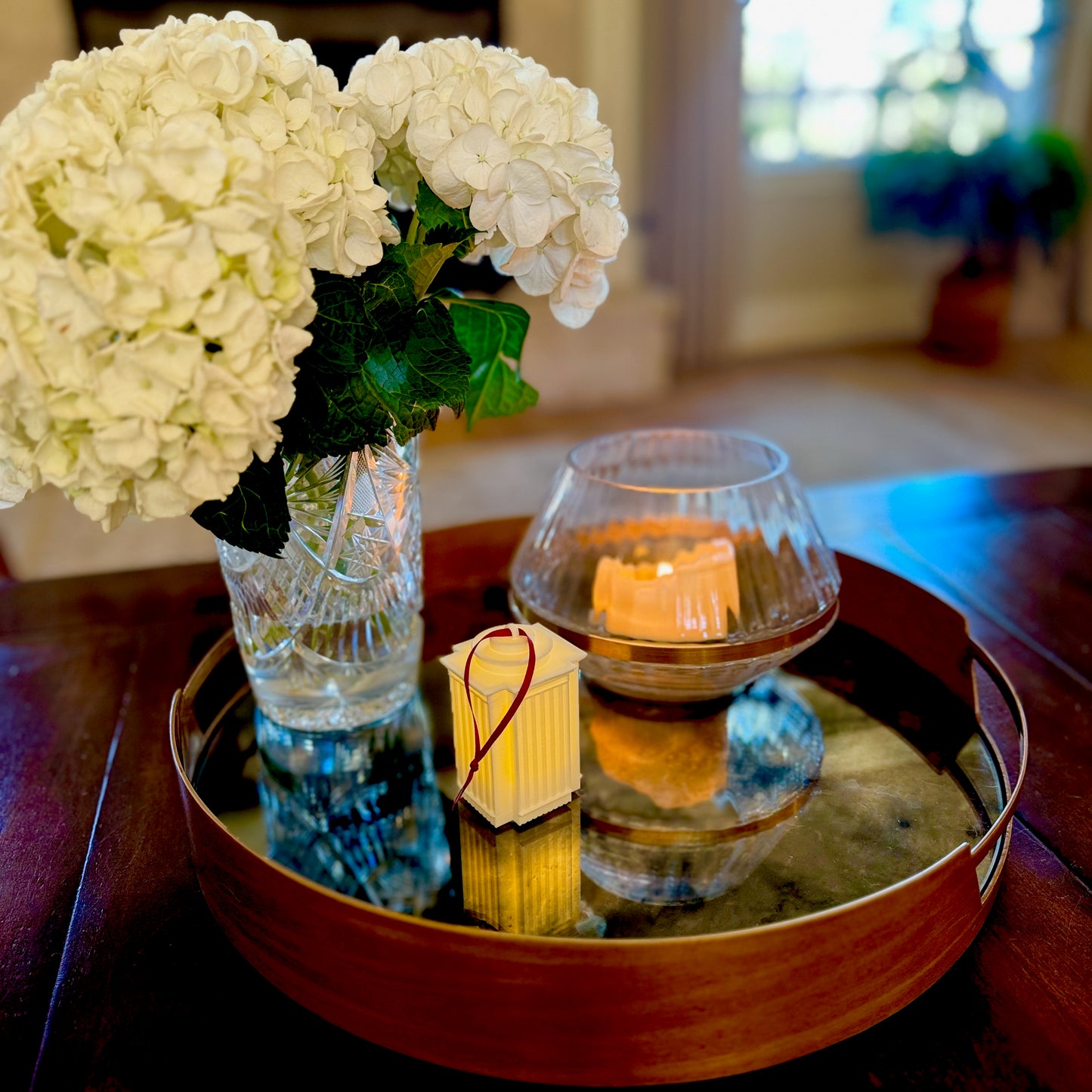 The USC Christmas decoration, shown styled in a home decorated for the holidays.