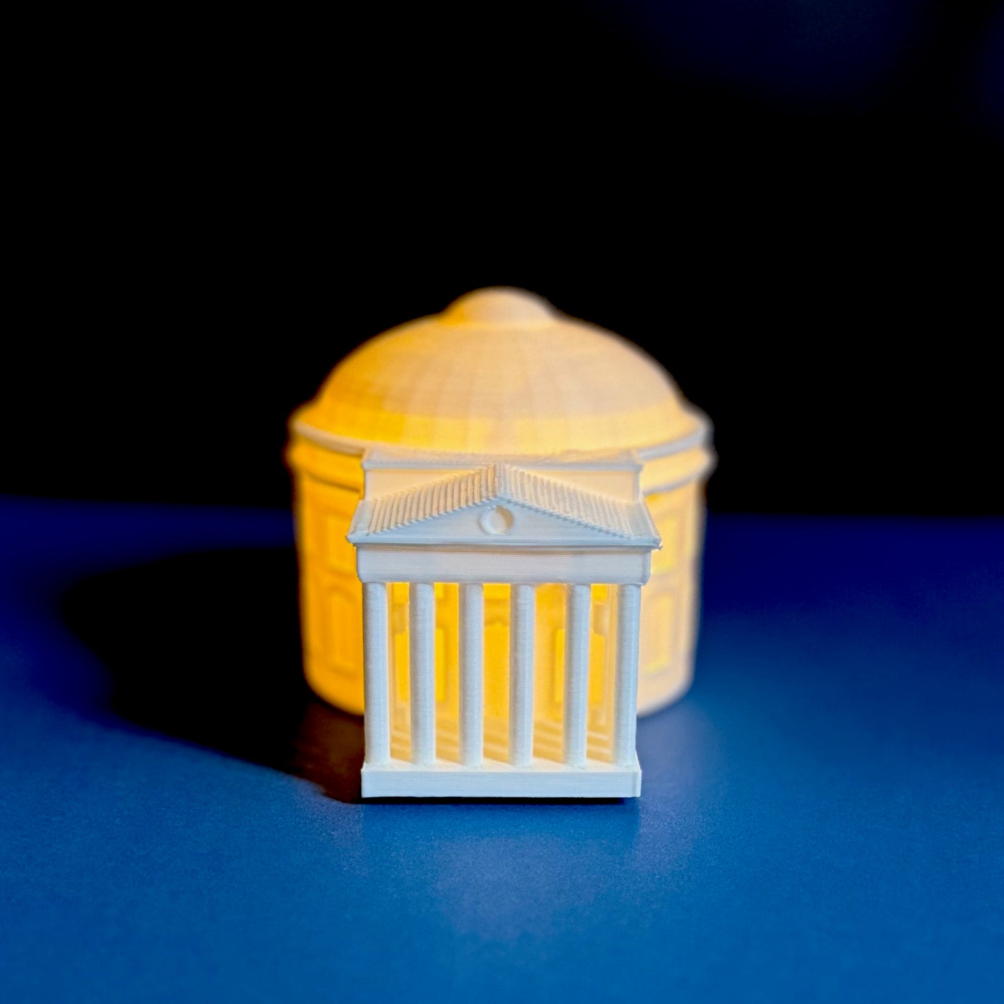 Front view of the lighted University of Virginia cake topper figurine (UVA Rotunda).