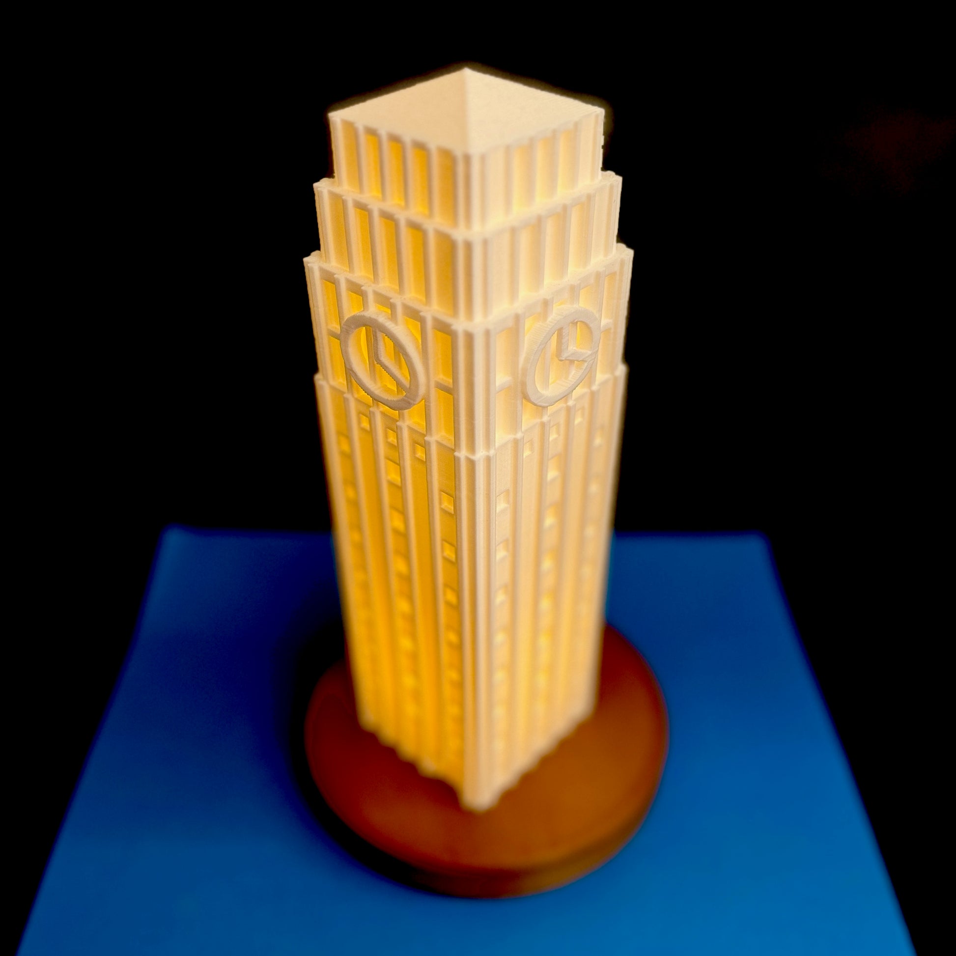 Top view of the University of Michigan graduation gift, a light designed after a Michigan campus building.