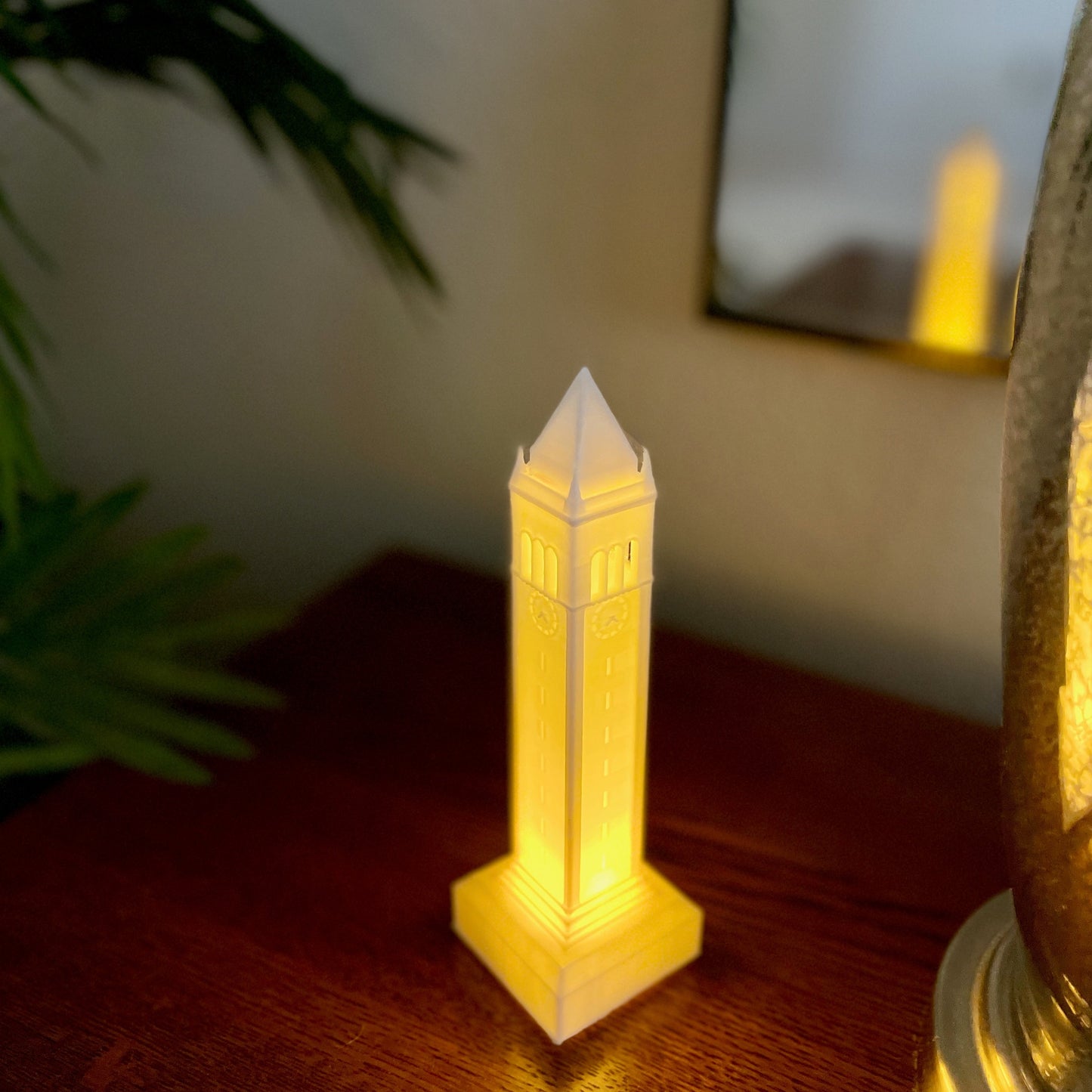 The Berkeley Campanile light, shown on a side table.