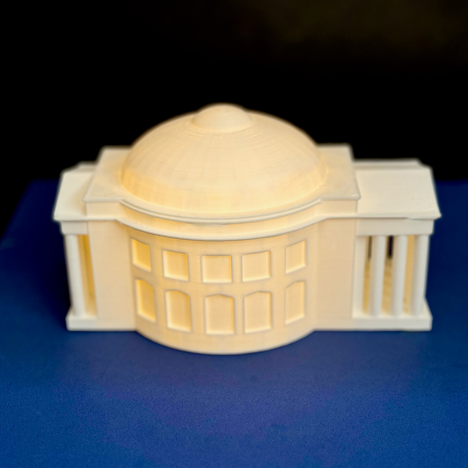 Side view of the UVA light, designed as a replica of the UVA Rotunda.