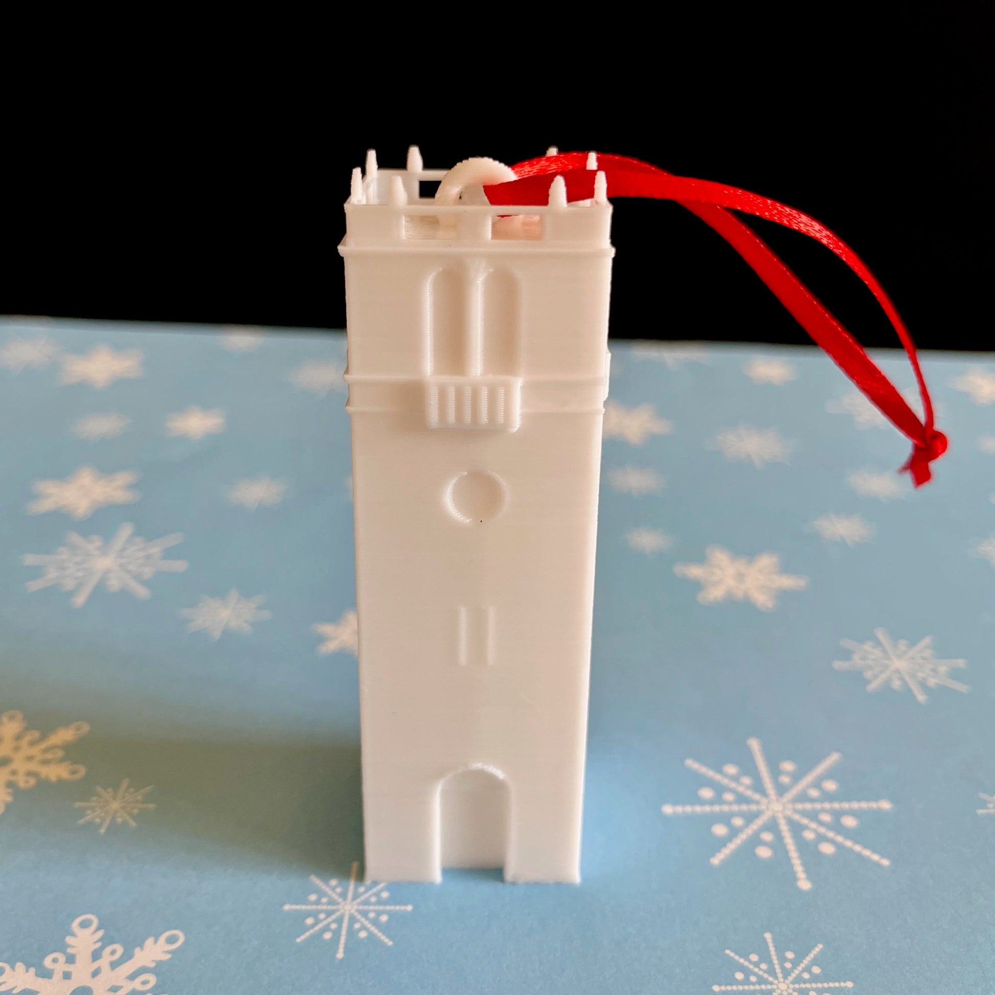 The 3D printed University of Wisconsin Christmas ornament.