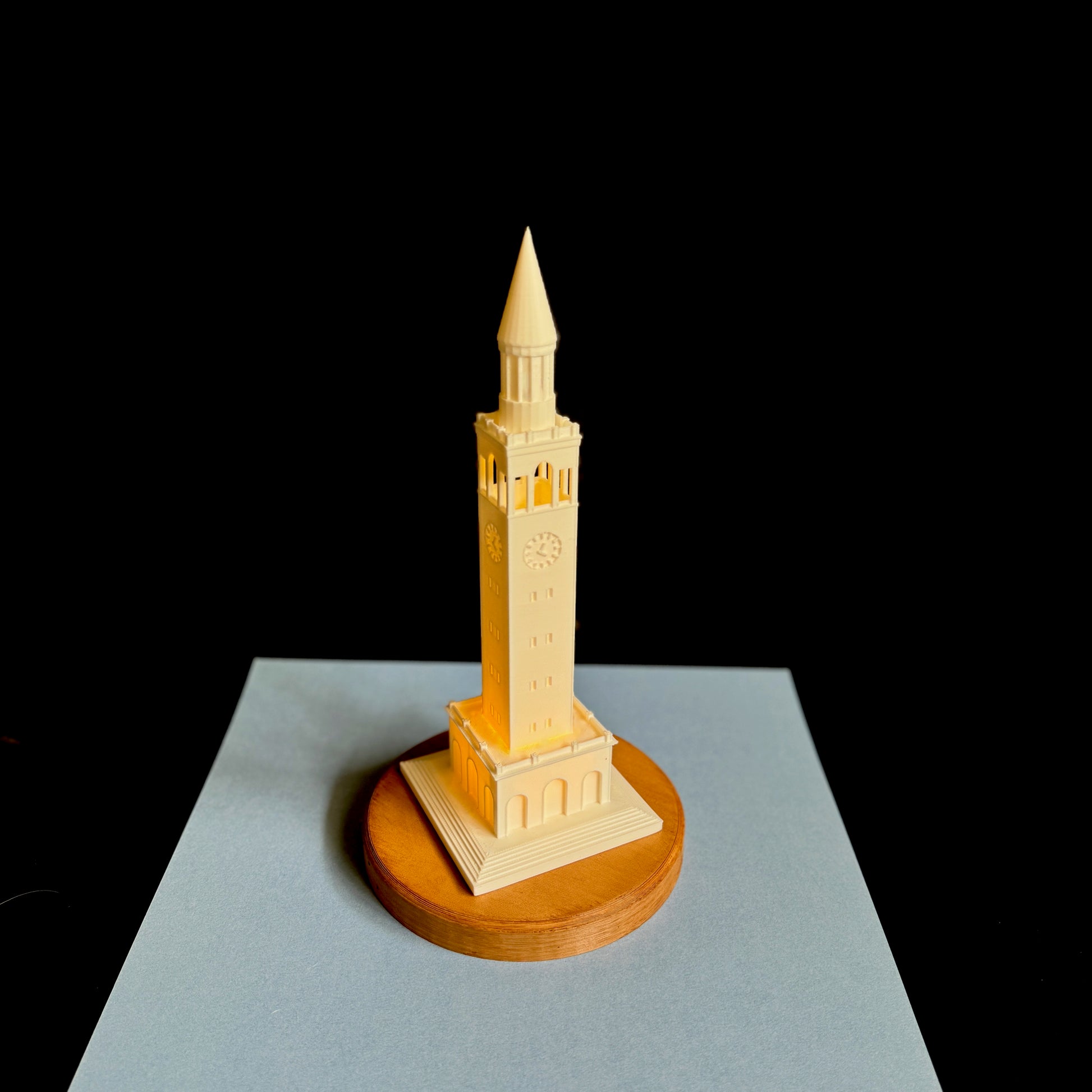 Side view of the UNC lamp, designed in honor of the bell tower.