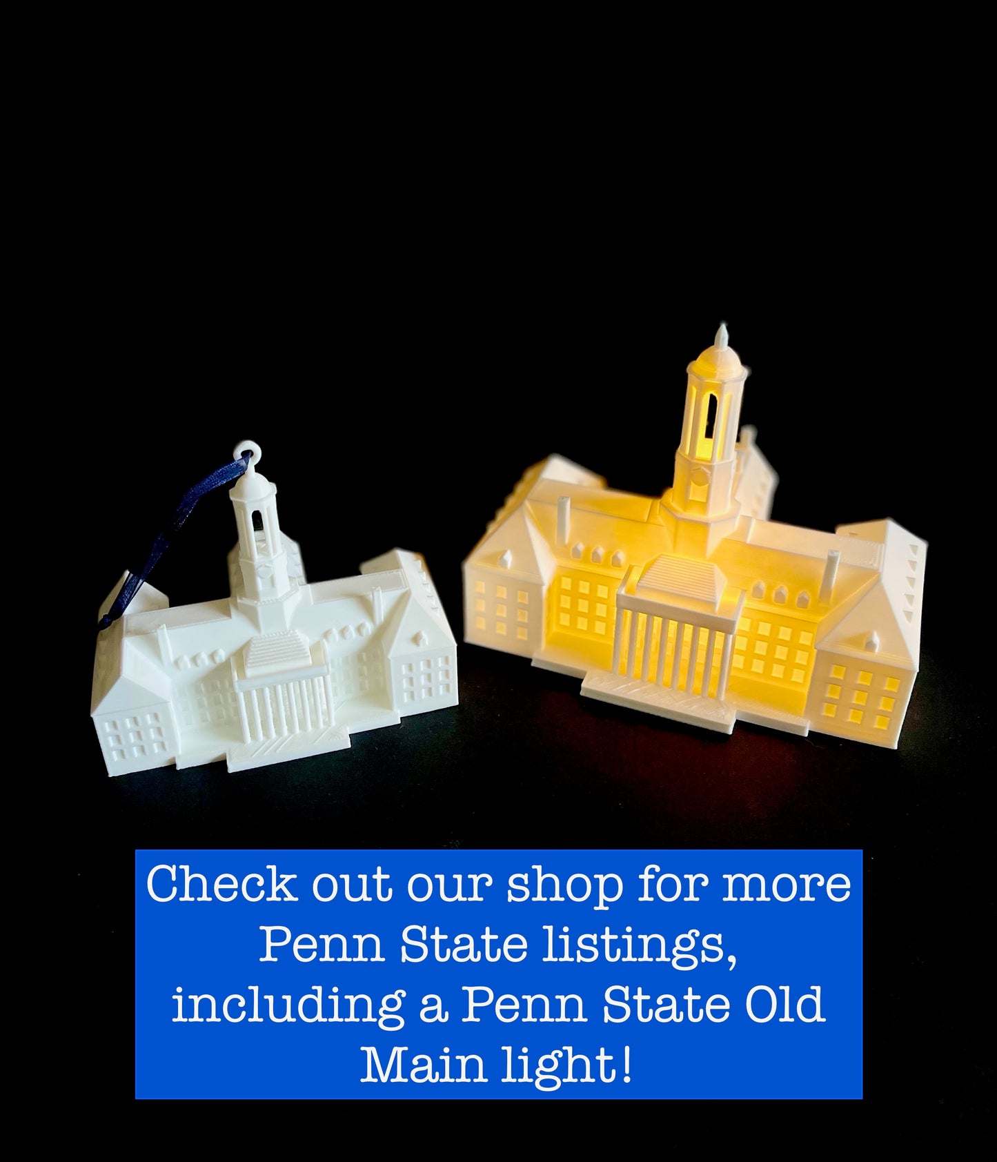 The Penn State ornaments, shown side by side.