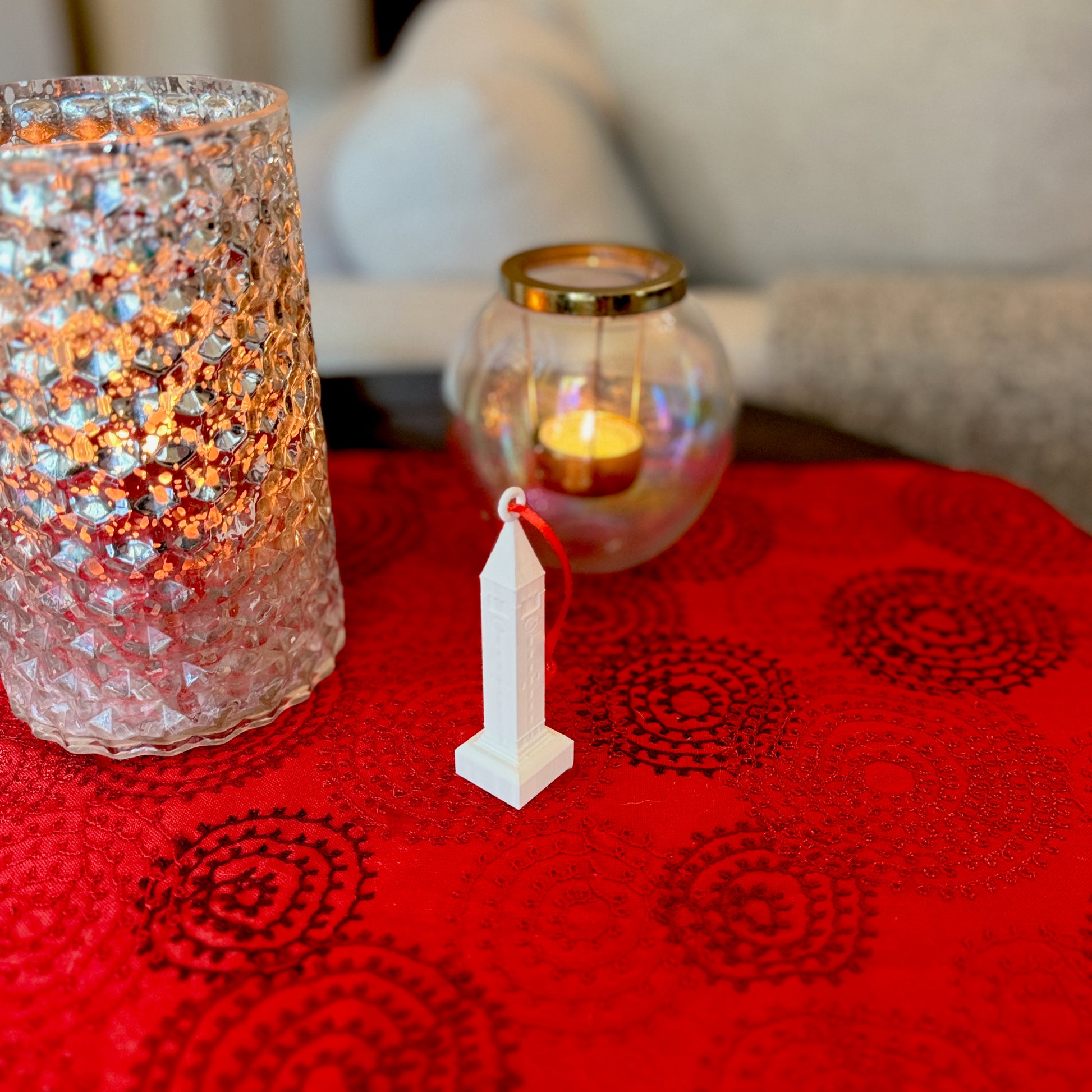 The Cornell Christmas ornament, shown in a home decorated for the Holidays.