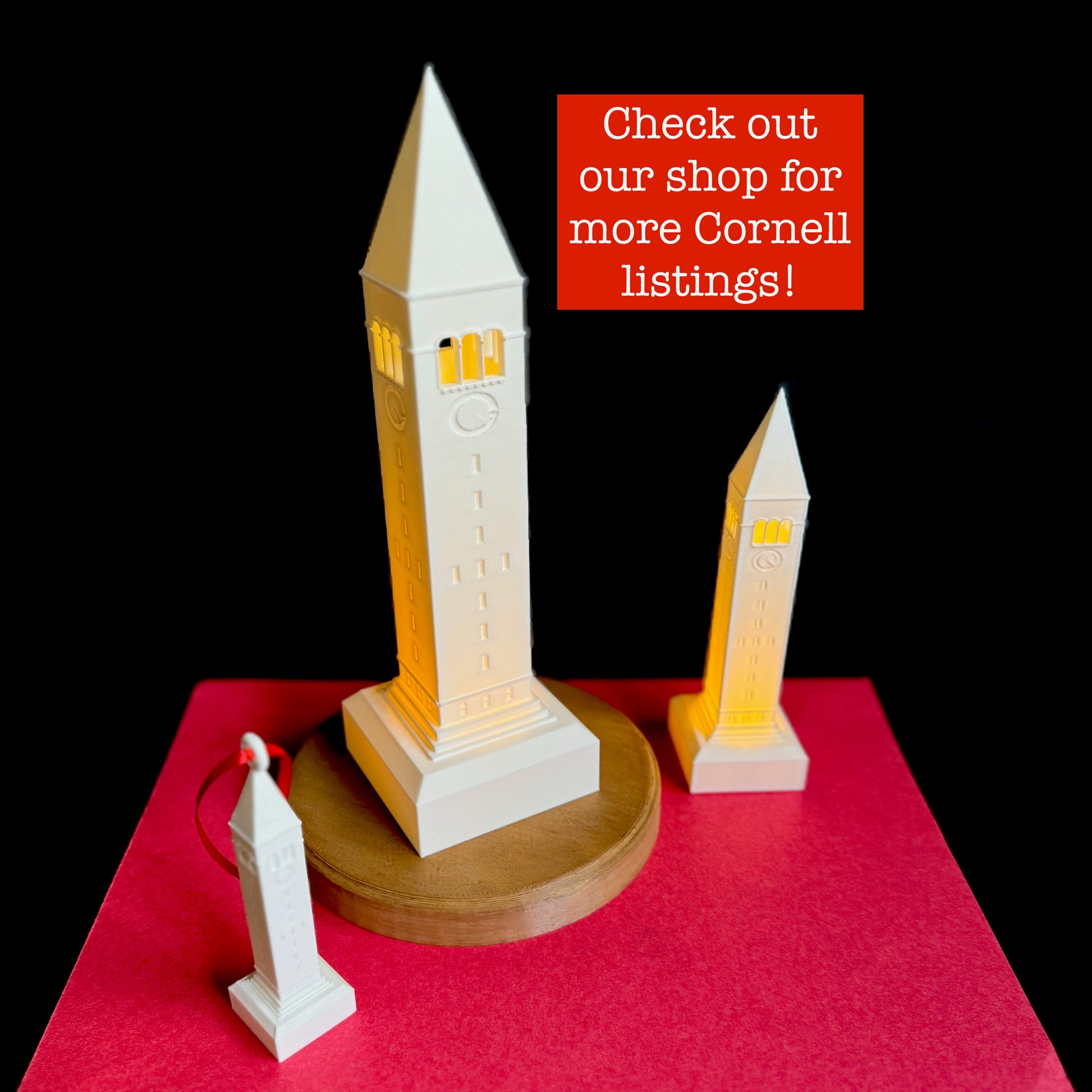 The Cornell ornament, next to the Cornell keepsake lights.