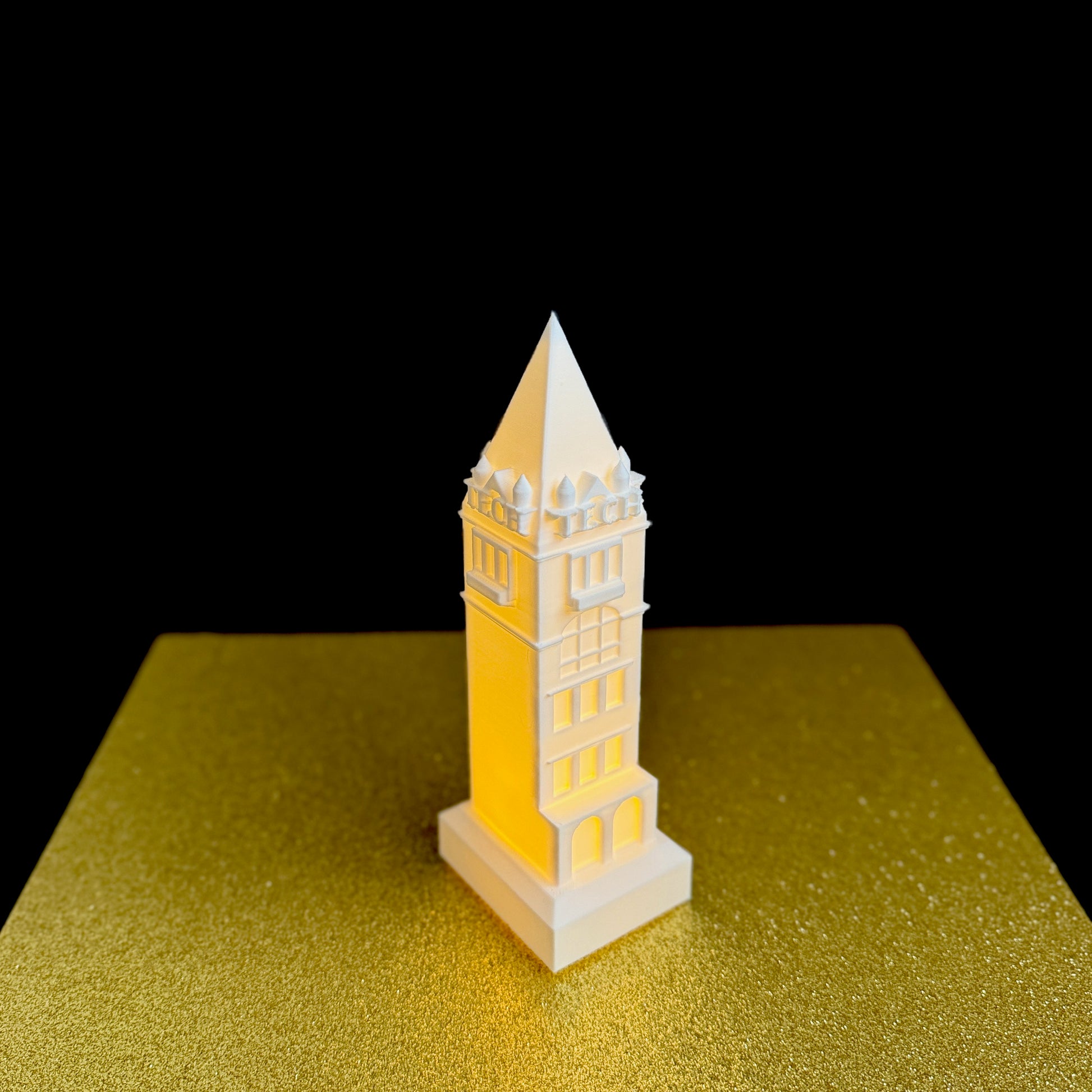 Side view of the Georgia Tech keepsake light of the Tech Tower.