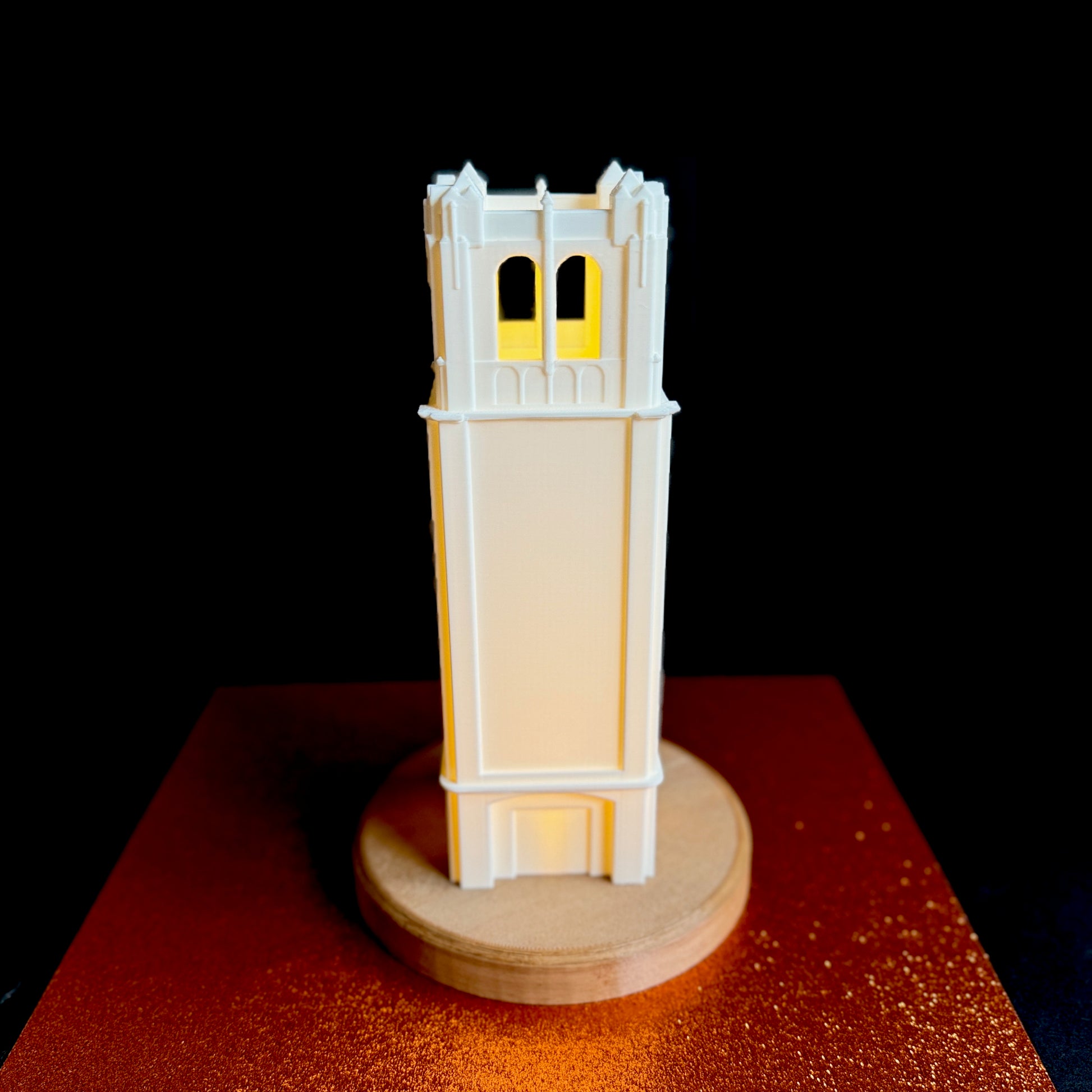 Front view of the University of Florida Century Tower lamp.