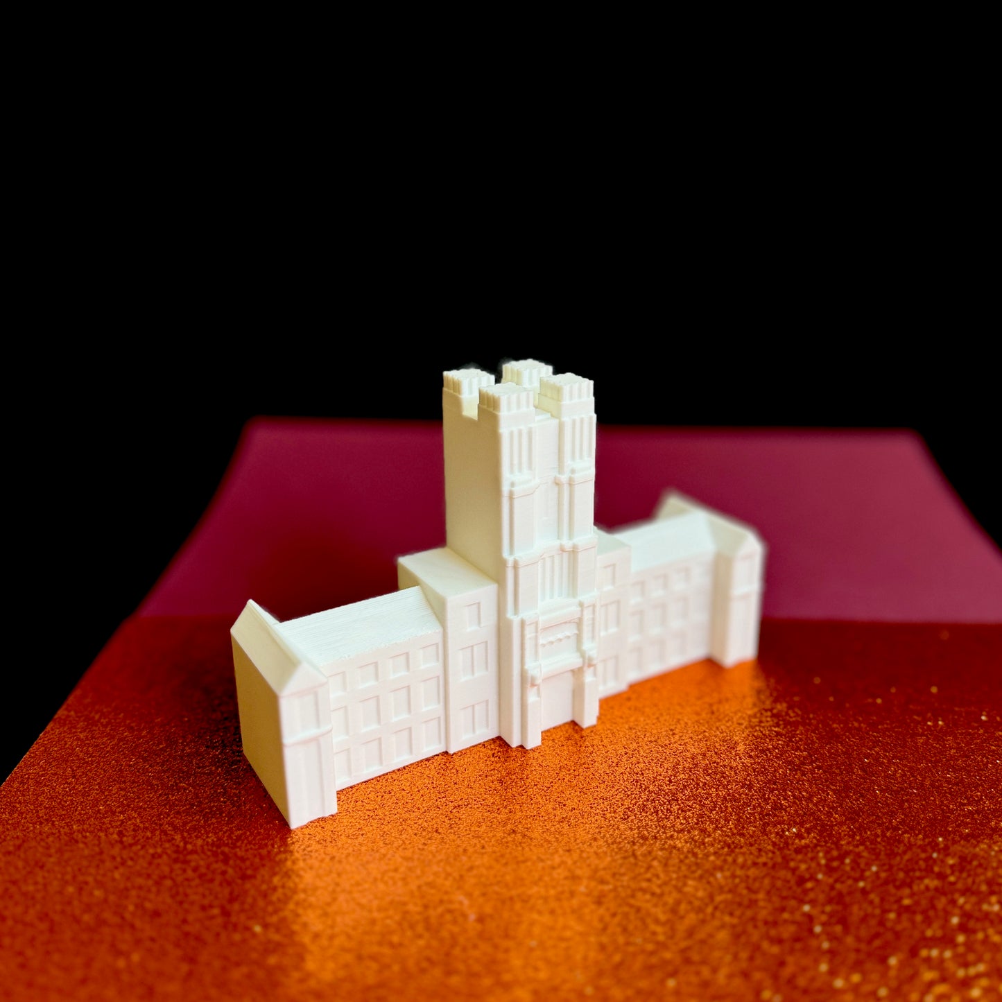 Side view of the Burruss Hall figurine.