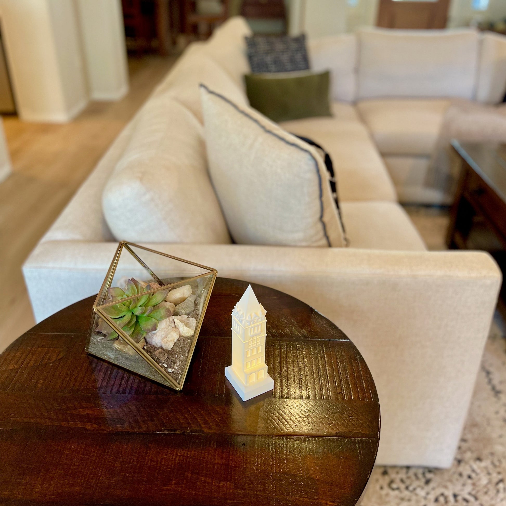 The Georgia Tech Tower light, shown on a side table.