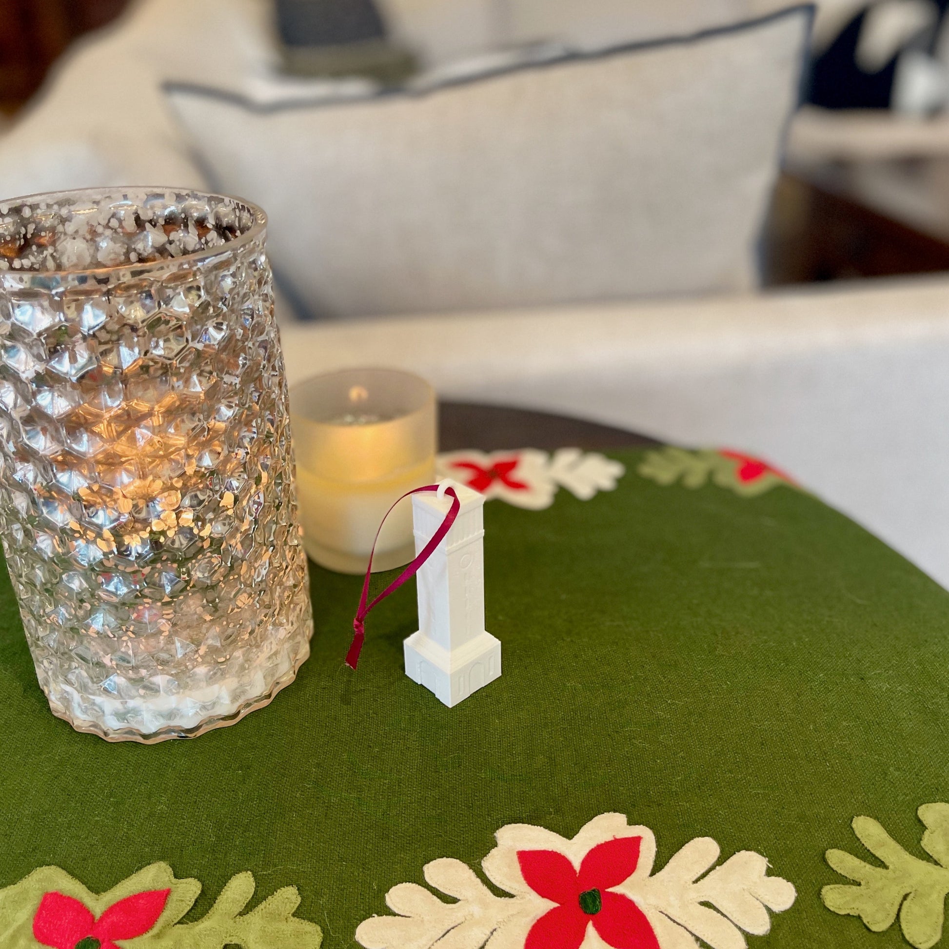 The Texas A&M campus ornament, shown in a home decorated for Christmas.