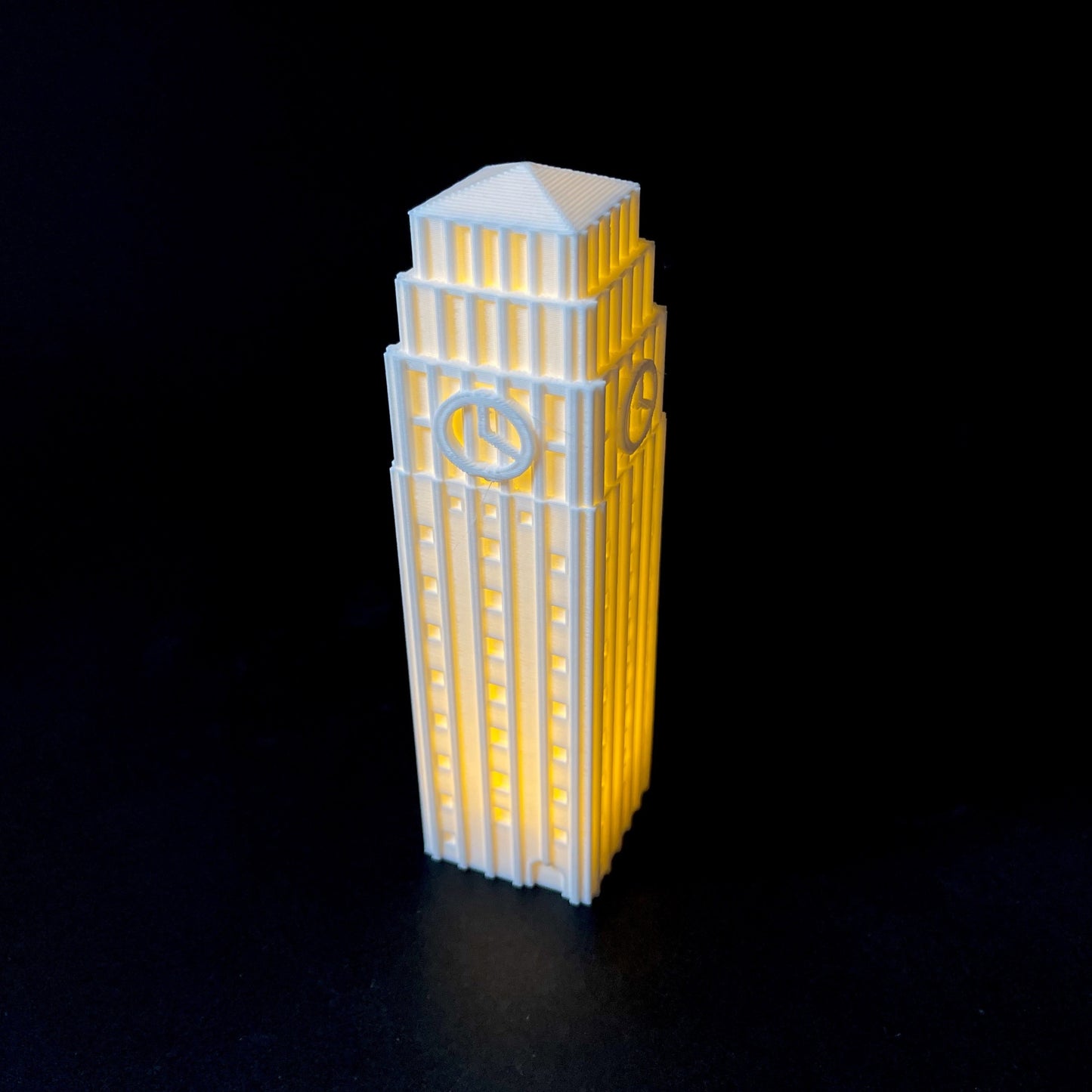 The lighted University of Michigan home decor item, signed as a light made to look like the Michigan Burton Tower.