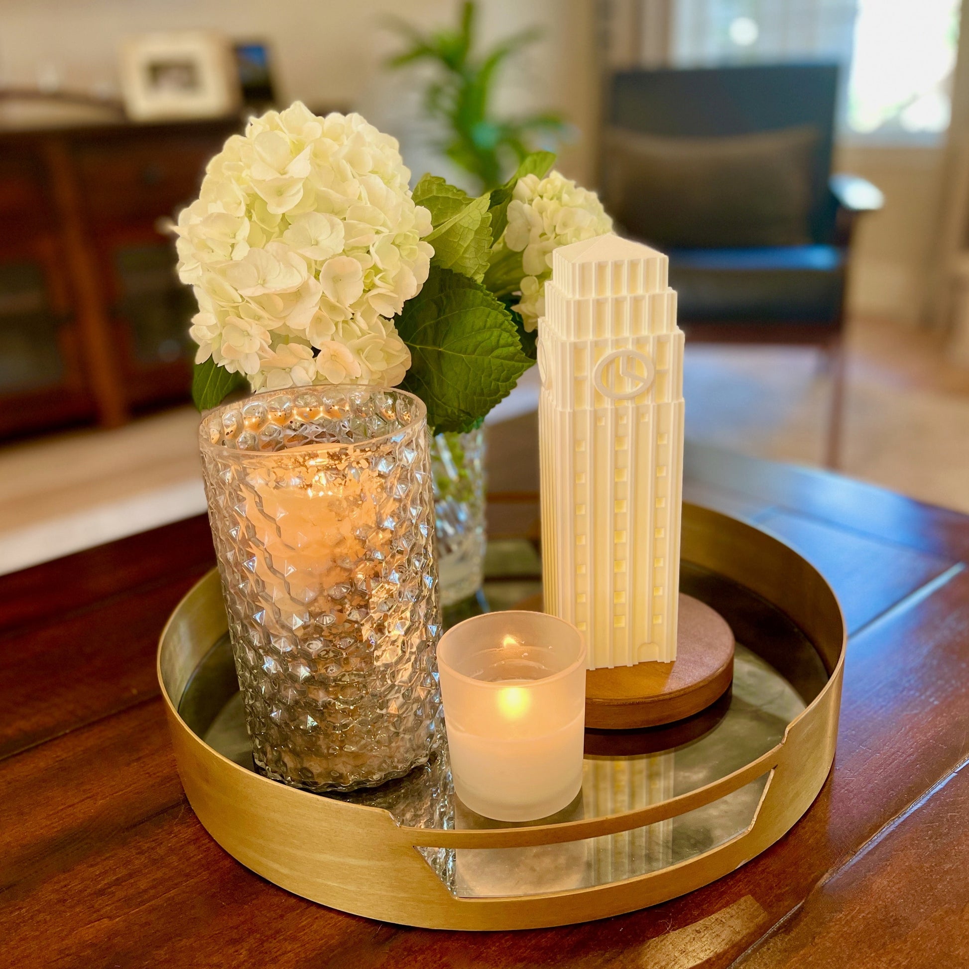 The university of Michigan Wolverines decoration, shown styled in a home.