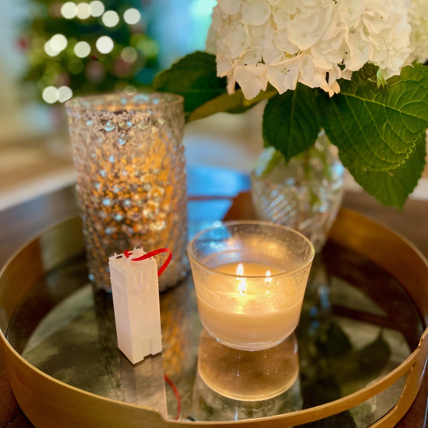 The University of Wisconsin ornament, displayed in a home decorated for Christmas.