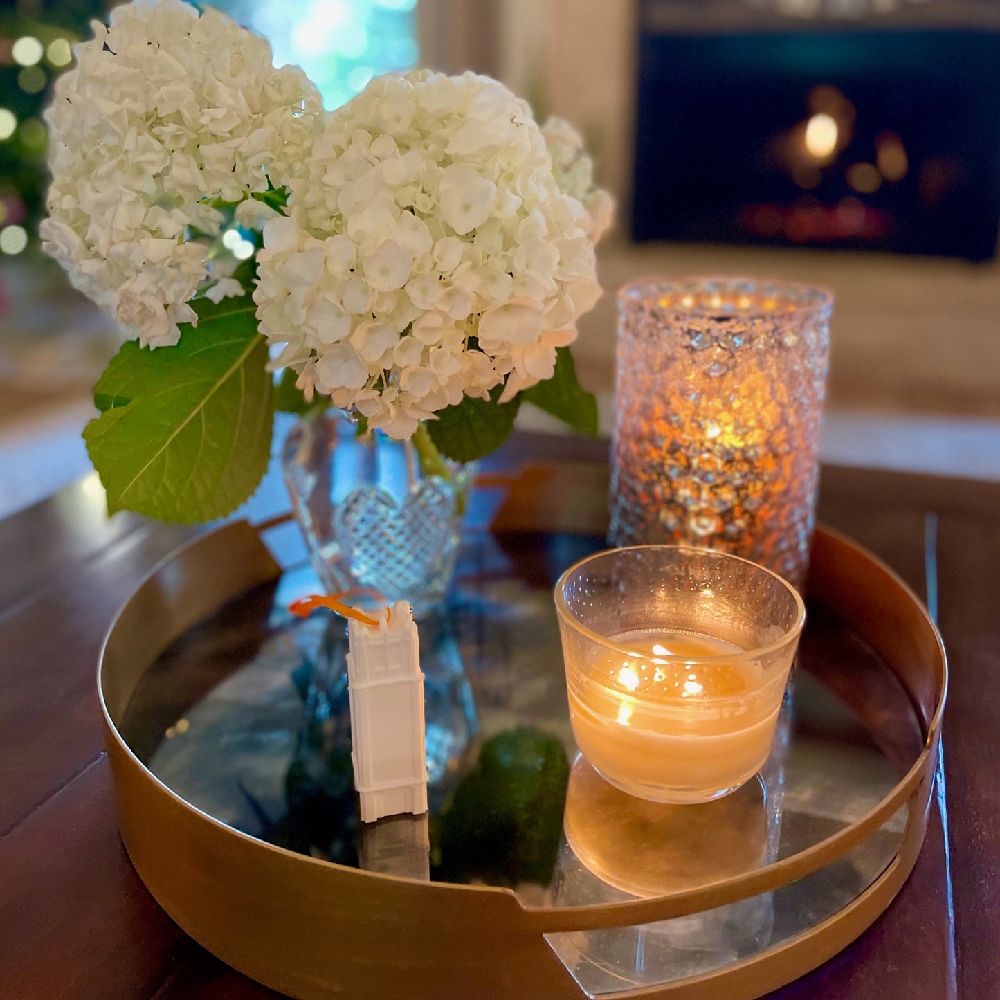 The Univesity of Florida ornament, shown on al living room tray decorated for the holidays.