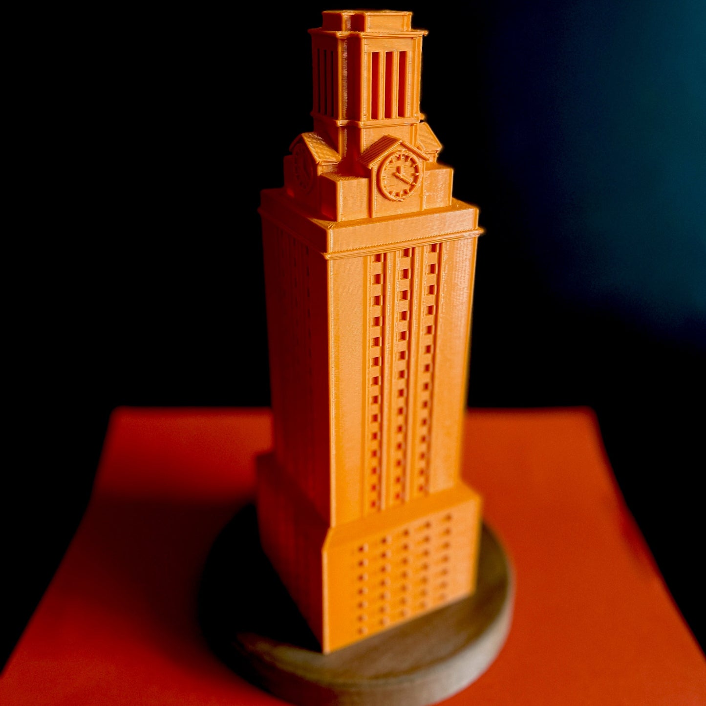 The Orange University of Texas Tower light.