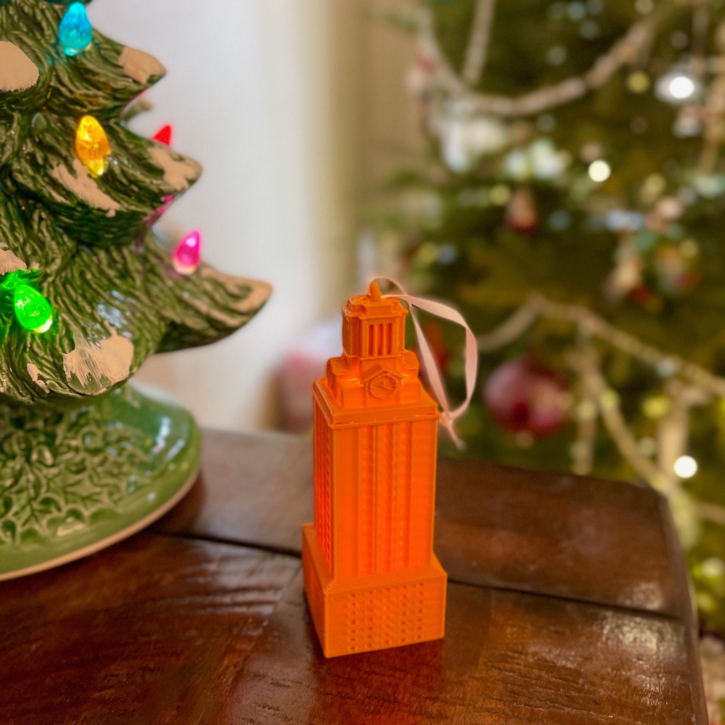 Lighted University of Texas Ornament featuring the UT Tower in White or Orange