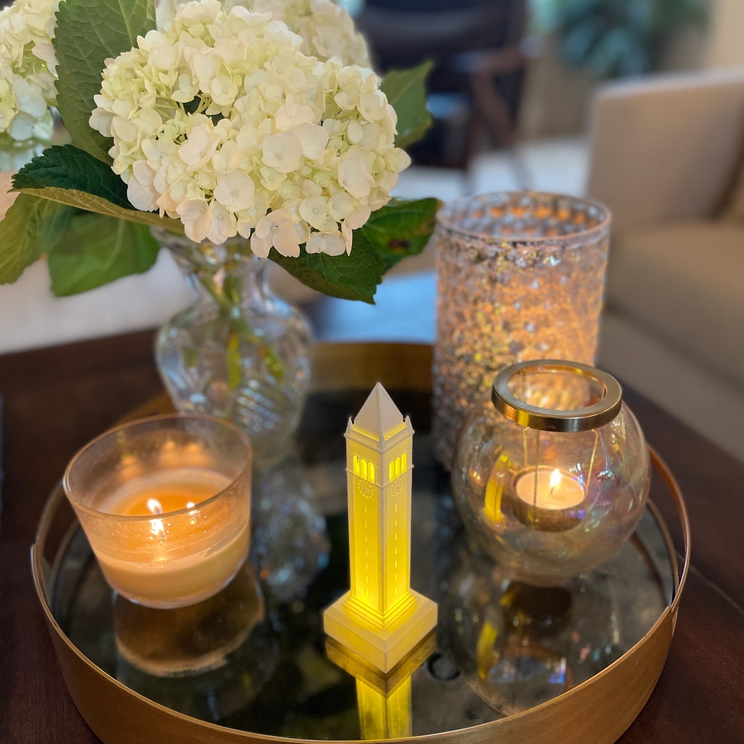 The Berkeley graduation party decoration, shown in a living room.