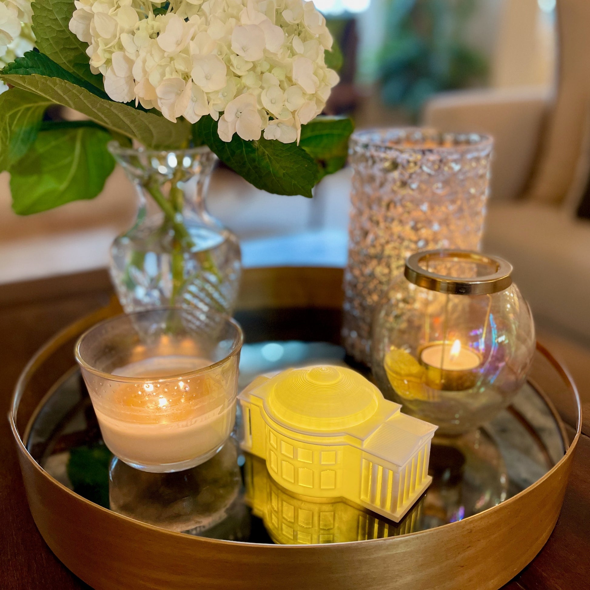 The UVA Rotunda light, shown being used as a centerpiece for a party.