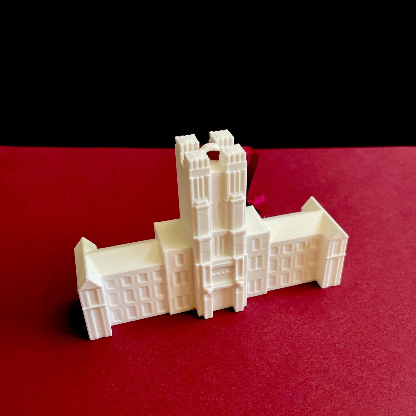 The Virginia Tech Hokies ornament, showing the iconic campus building, Burruss Hall.