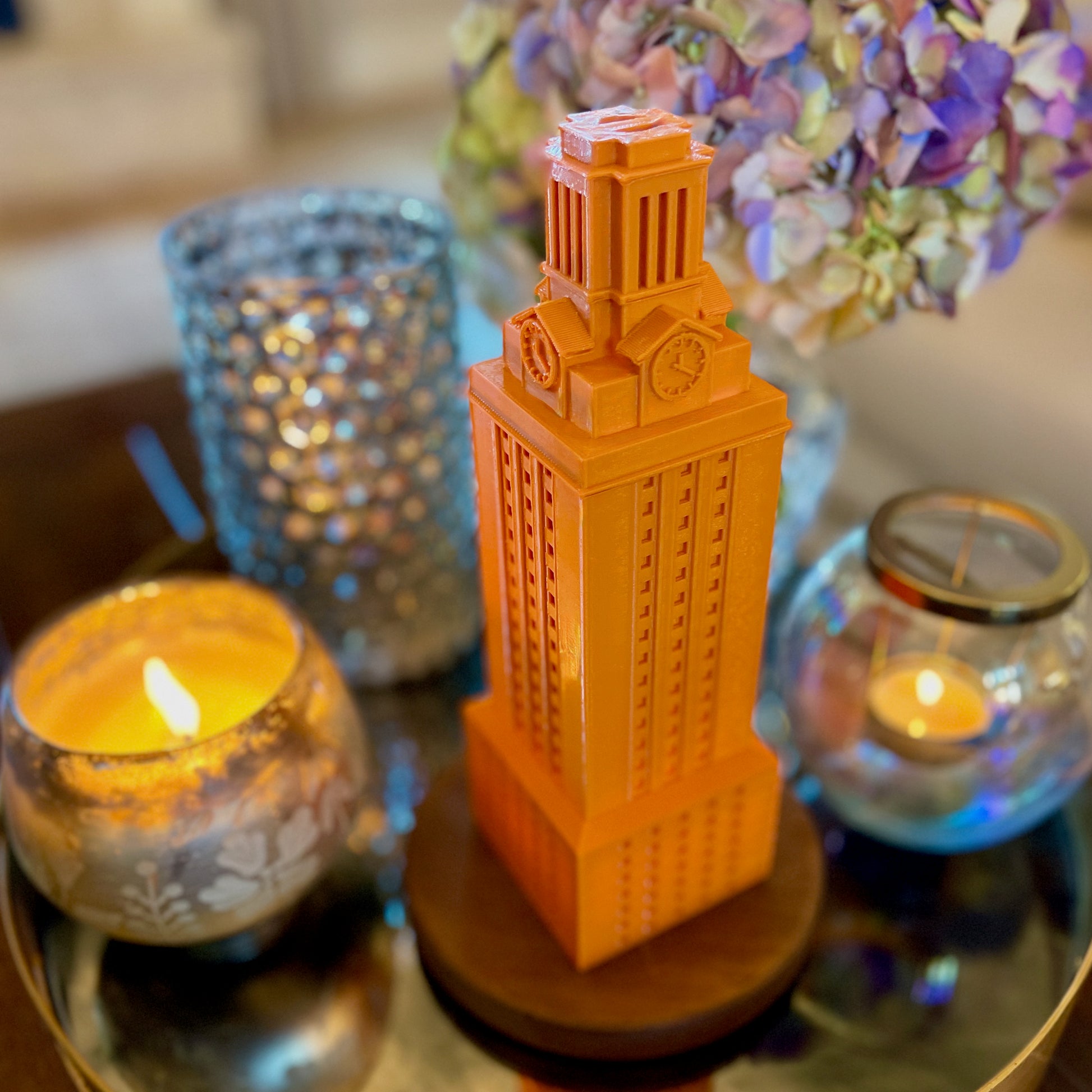 he University of Texas home decor item, shown on a living room side table.