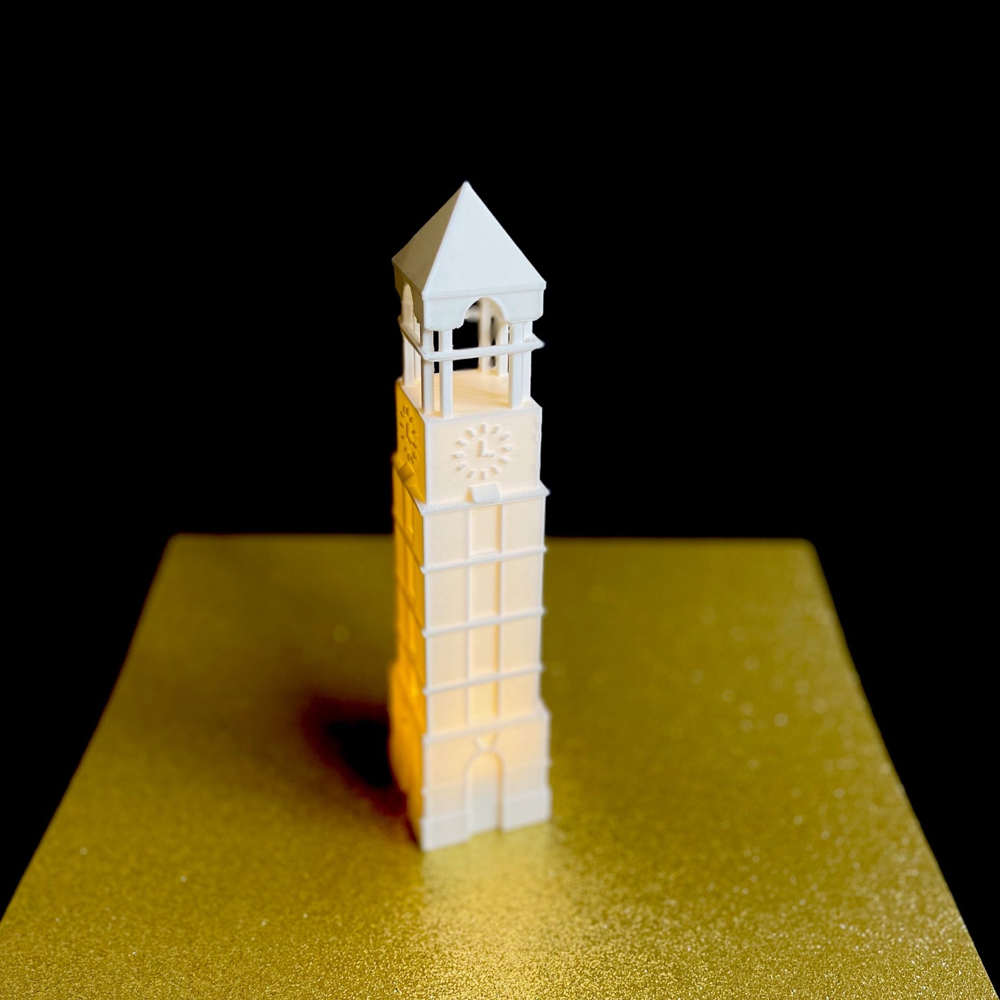 The Purdue office accessory, a light designed to look like the Purdue Bell Tower.