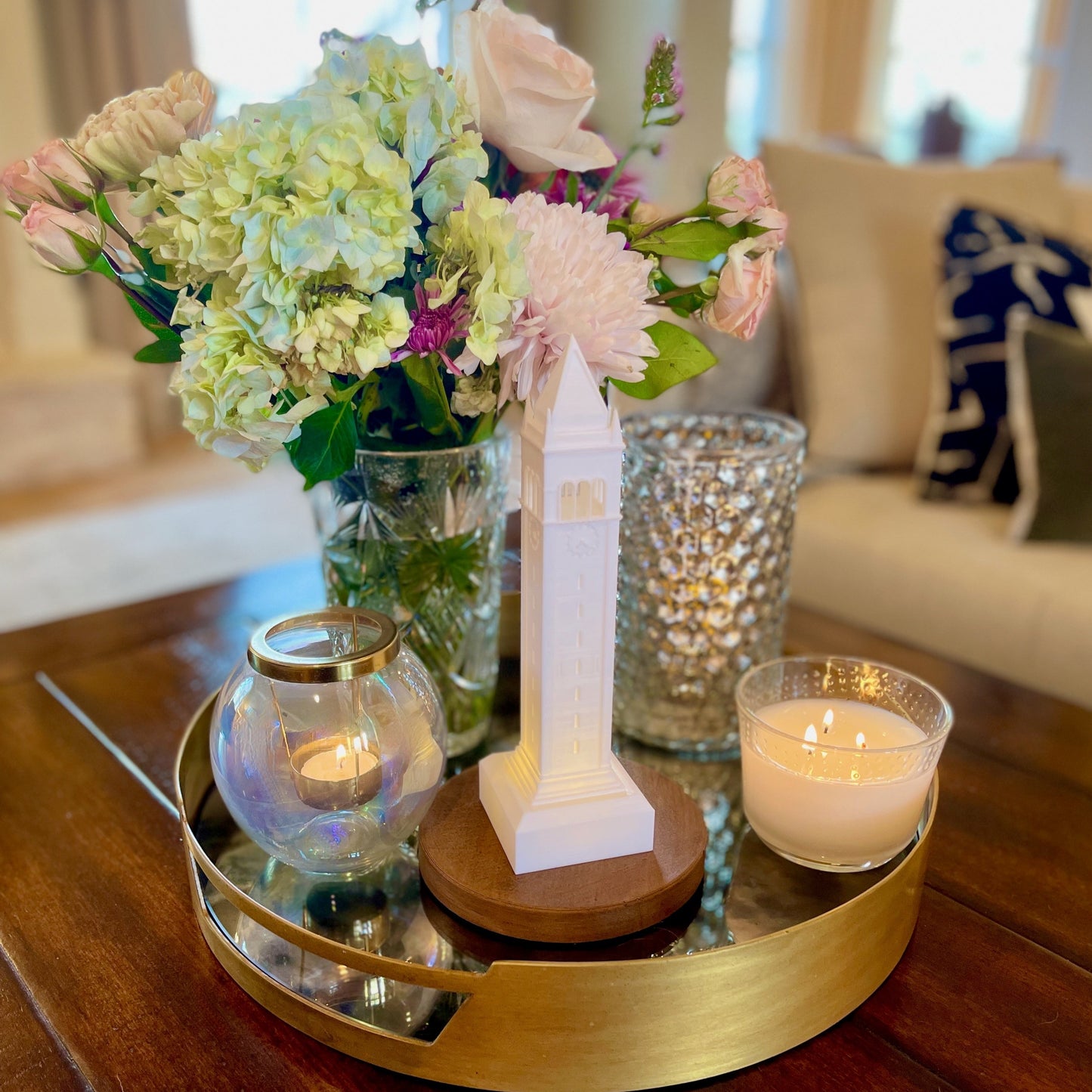 The Berkeley lighted figurine, shown in a living room.