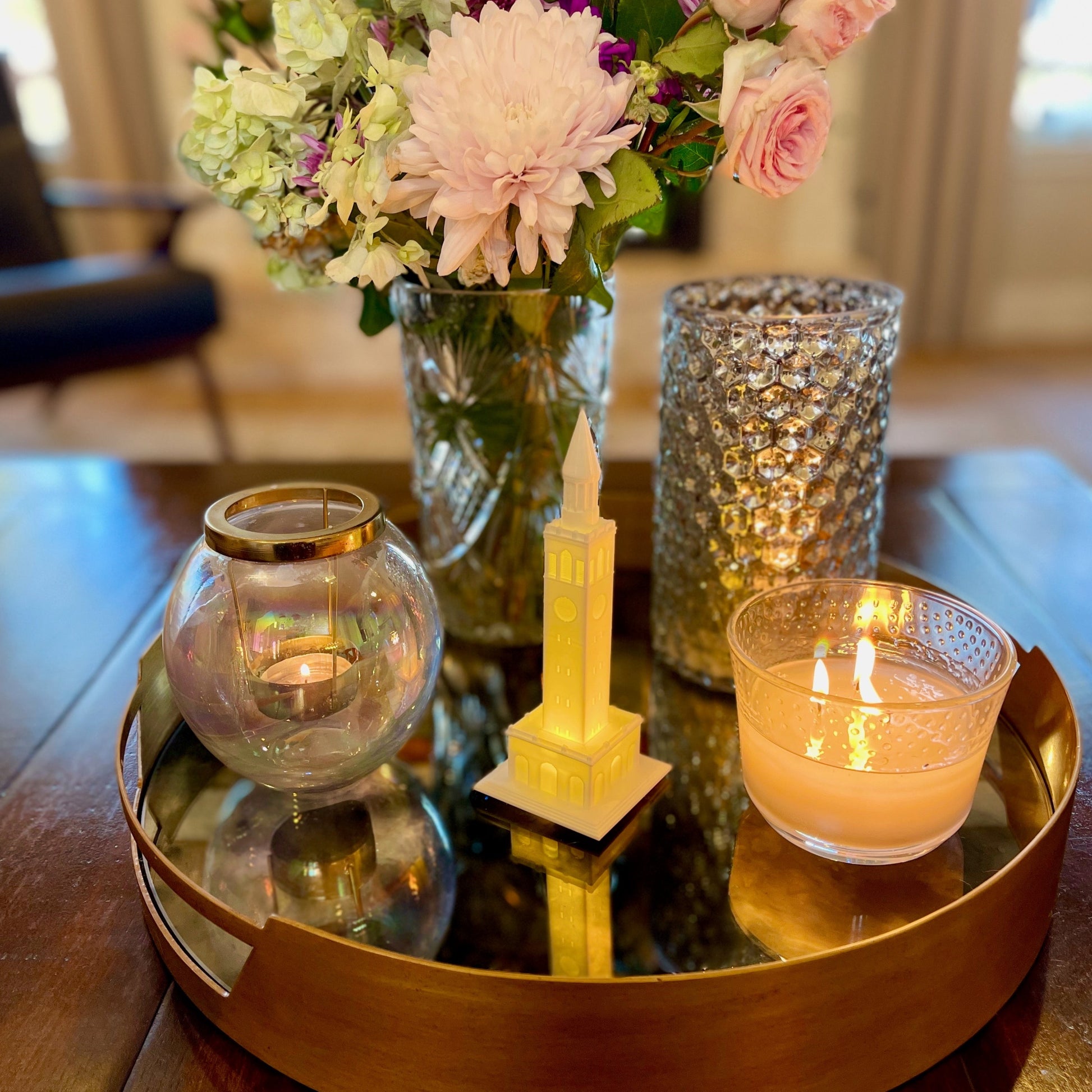 The UNC night light, shown in a living room.