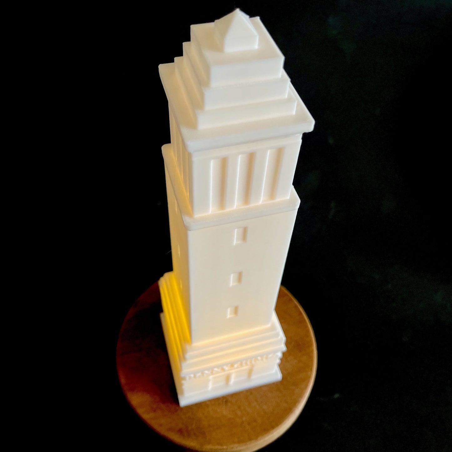 Top view of the University of Alabama light, designed as a replica of the Denny Chimes tower.