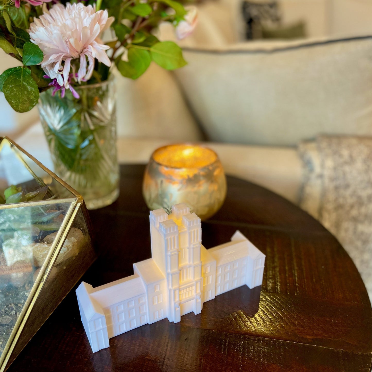 The Virginia Tech keepsake, shown in a living room.